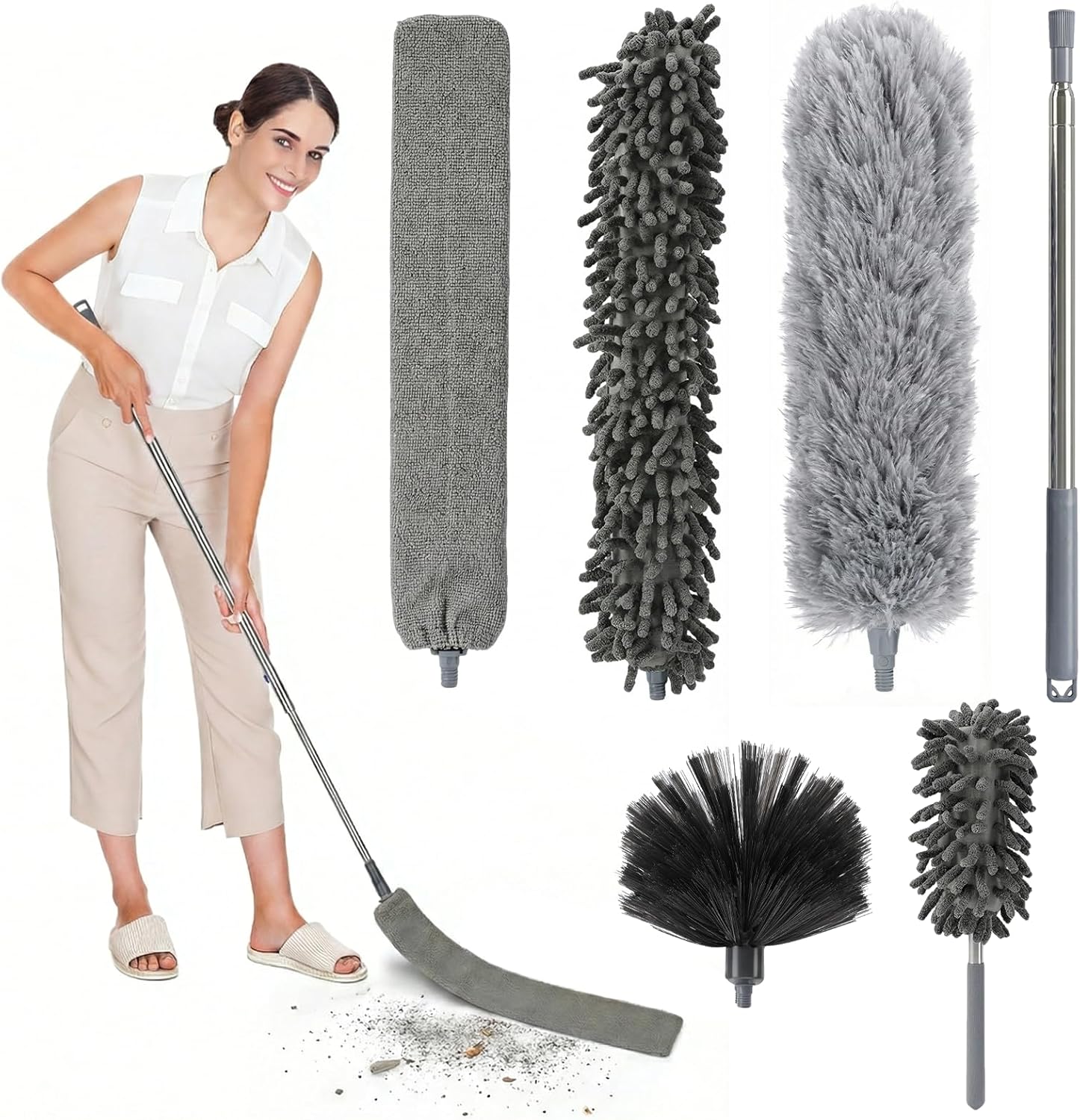 Carehabi Telescopic Duster for Dusting Duster for Cobwebs Extendable 41-210 cm Microfibre Duster Washable for Ceiling Crevices Roofs Spider Web