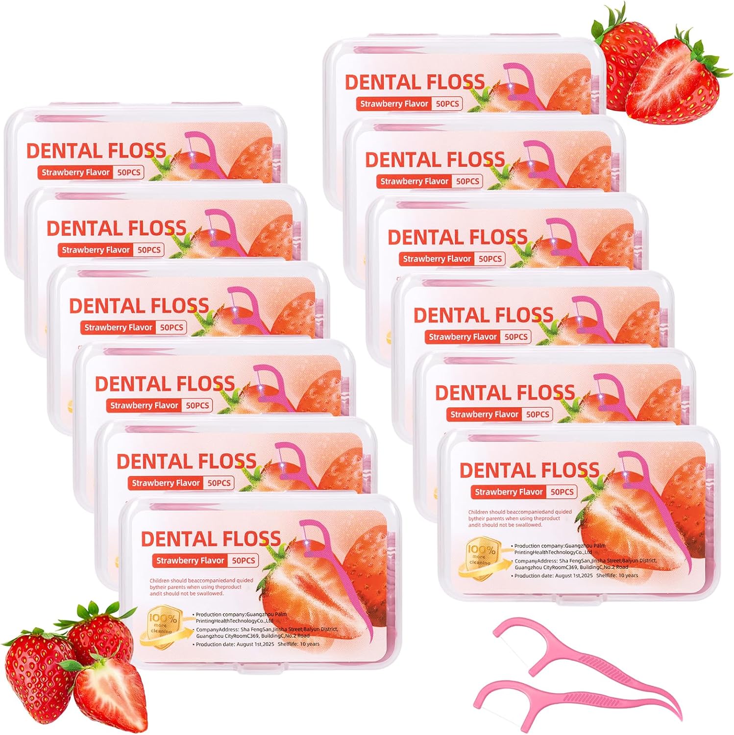 600 arcos dentales con sabor a fresa para el cuidado dental - Hilo dental para limpiar los dientes y eliminar la placa y los restos de comida.