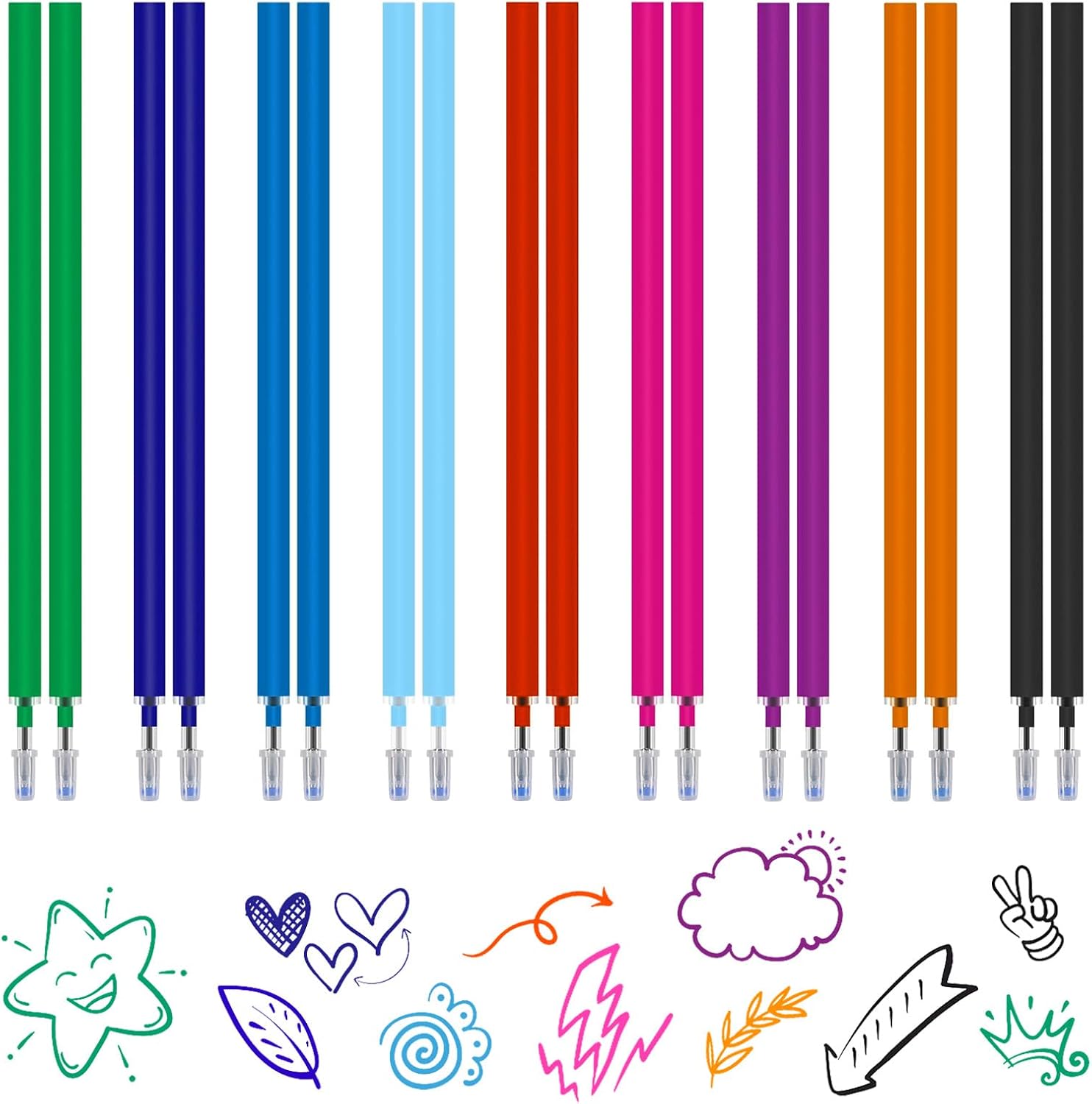 Carehabi 18 Stück Minen Kompatibel mit Legami, Nachfüllminen Radierbar Set (9 Farben), 0.7mm Ersatzminen Bunt für Schule & Büro, 185m Schreiblänge, Tintenroller Refill für Legami Stifte