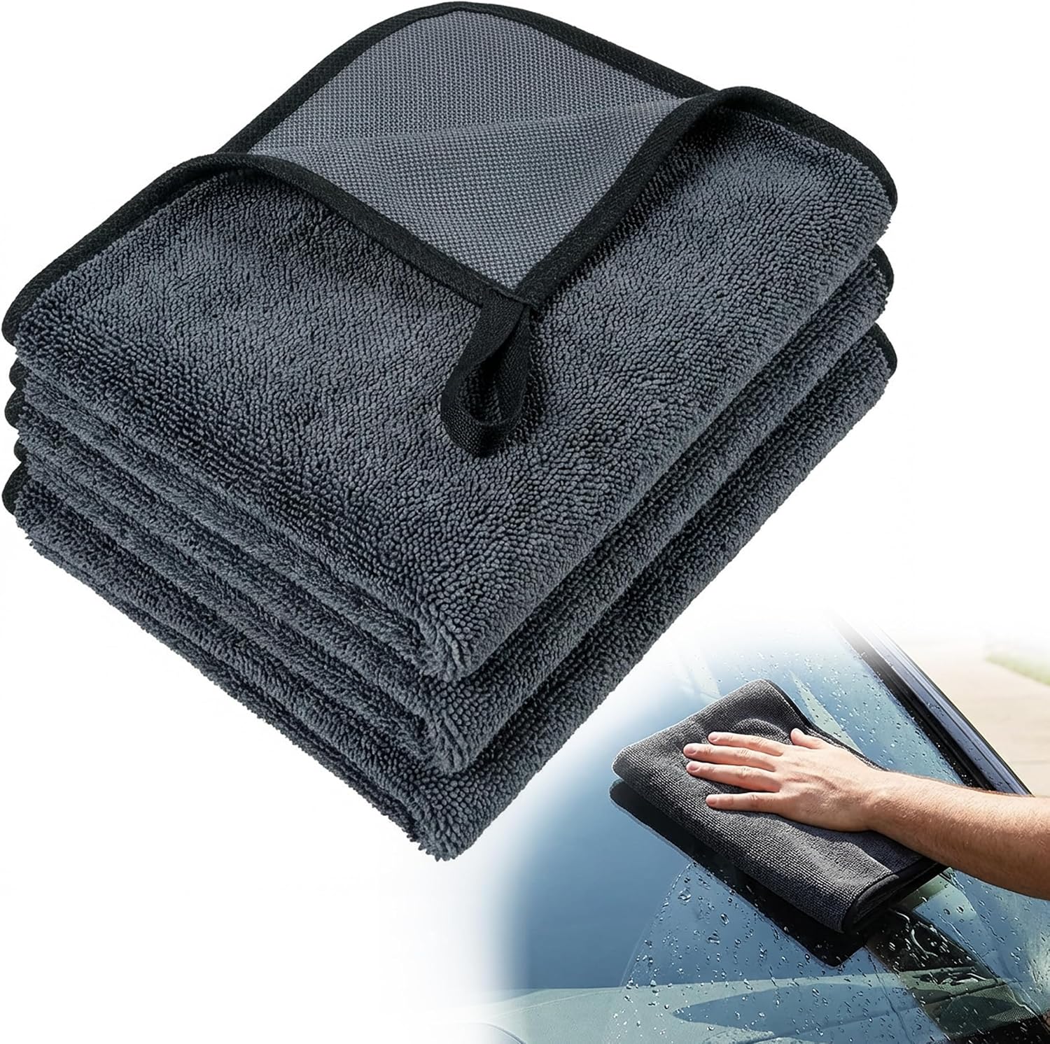 Carehabi Toalla Secado Coche Microfibra 600GSM 3 Piezas 60x40 cm Paños de Limpieza Absorbentes Sin Rayas para Detailing Motos y Autocaravanas