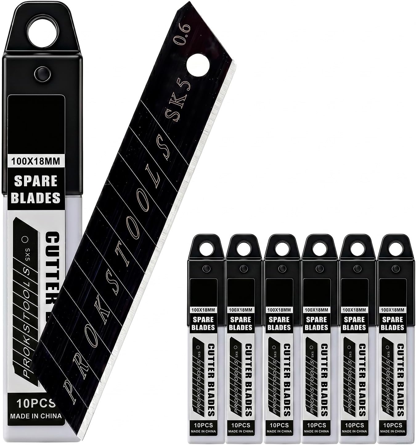 Carehabi Cuchillas para Cutter 18mm 60 Piezas – Cuchillas de Repuesto en Acero al Carbono Negro – Extra Afiladas de Alto Rendimiento para Cutter Profesional y Bricolaje – Con Estuche