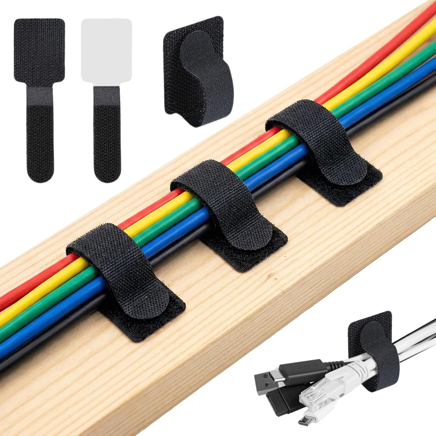Carehabi 100 piezas de organizador de cables autoadhesivos, 30 x 90 mm para la organizador cables escritorio, bridas reutilizables con sujeción extra fuerte, cables de nailon ajustables