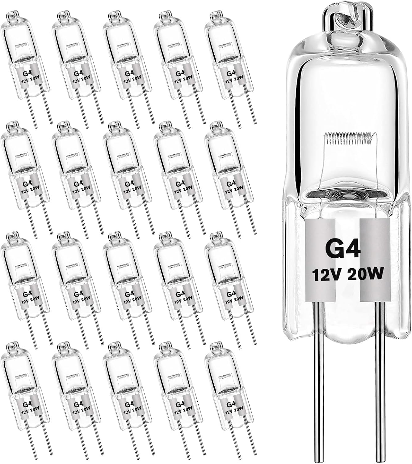 Carehabi 20 Stück G4 Halogenlampe 12V 20W, Dimmbar Stiftsockellampe Warmweiß 2800K, G4 Ersatzbirne für Duftlampe, Kronleuchter