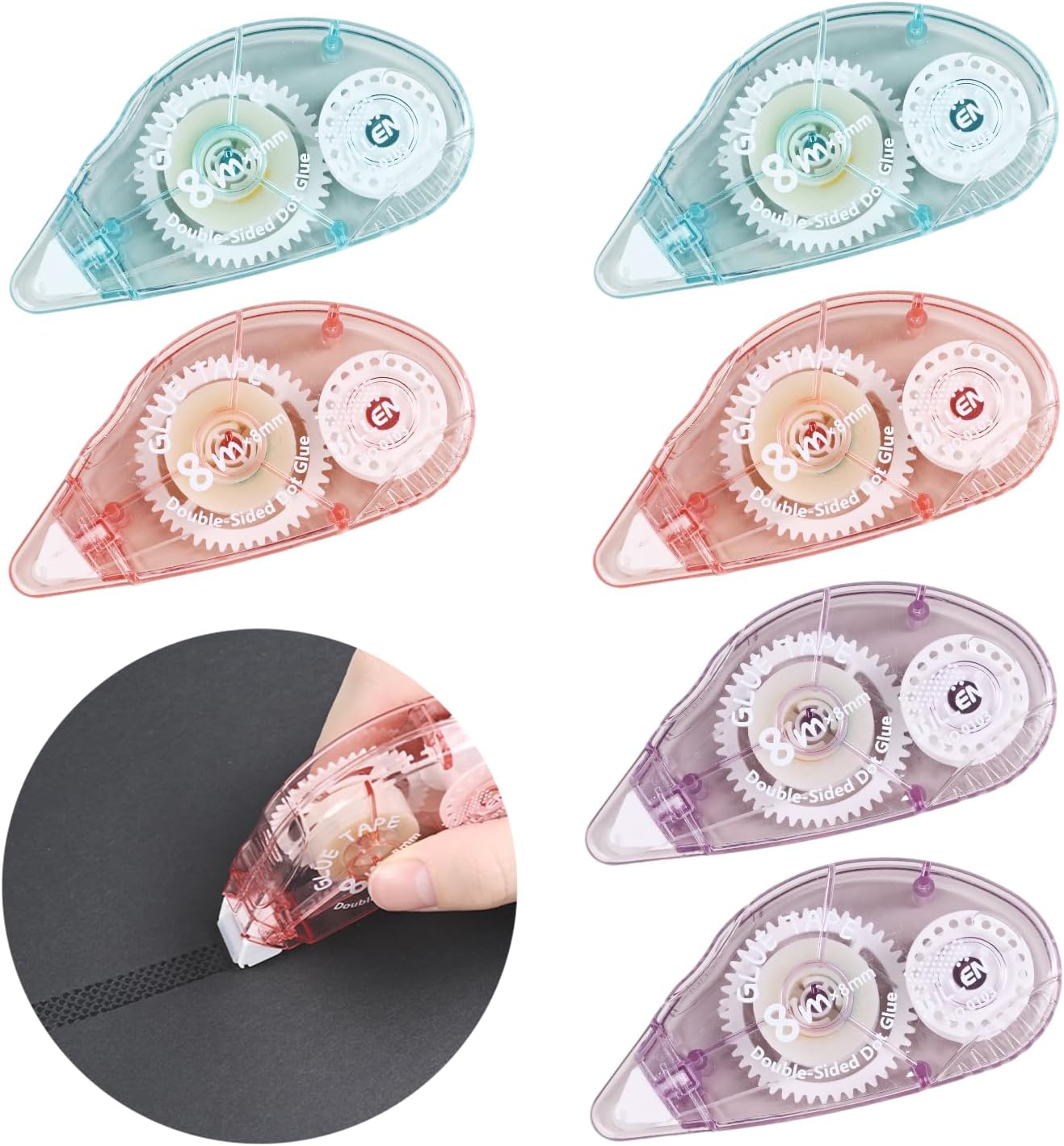 Carehabi Secopad 6 stycken fotolim dubbelsidig självhäftande tejprulle, klippbok tillbehör tejprulle mus för pyssel scrapbook, fotoalbum, hantverk, limmus-kit, 8 mm x 8 m
