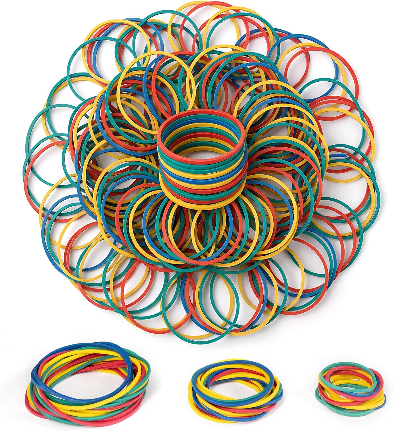 Carehabi Gomas Elásticas Colores 600 Piezas, 3 Tamaños Surtidos (25/38/50mm) Goma Elástica Gruesa y Fuerte, Bandas Elásticas de Caucho Natural para Oficina Cocina DIY & Pelo, 205g Pack Ahorro