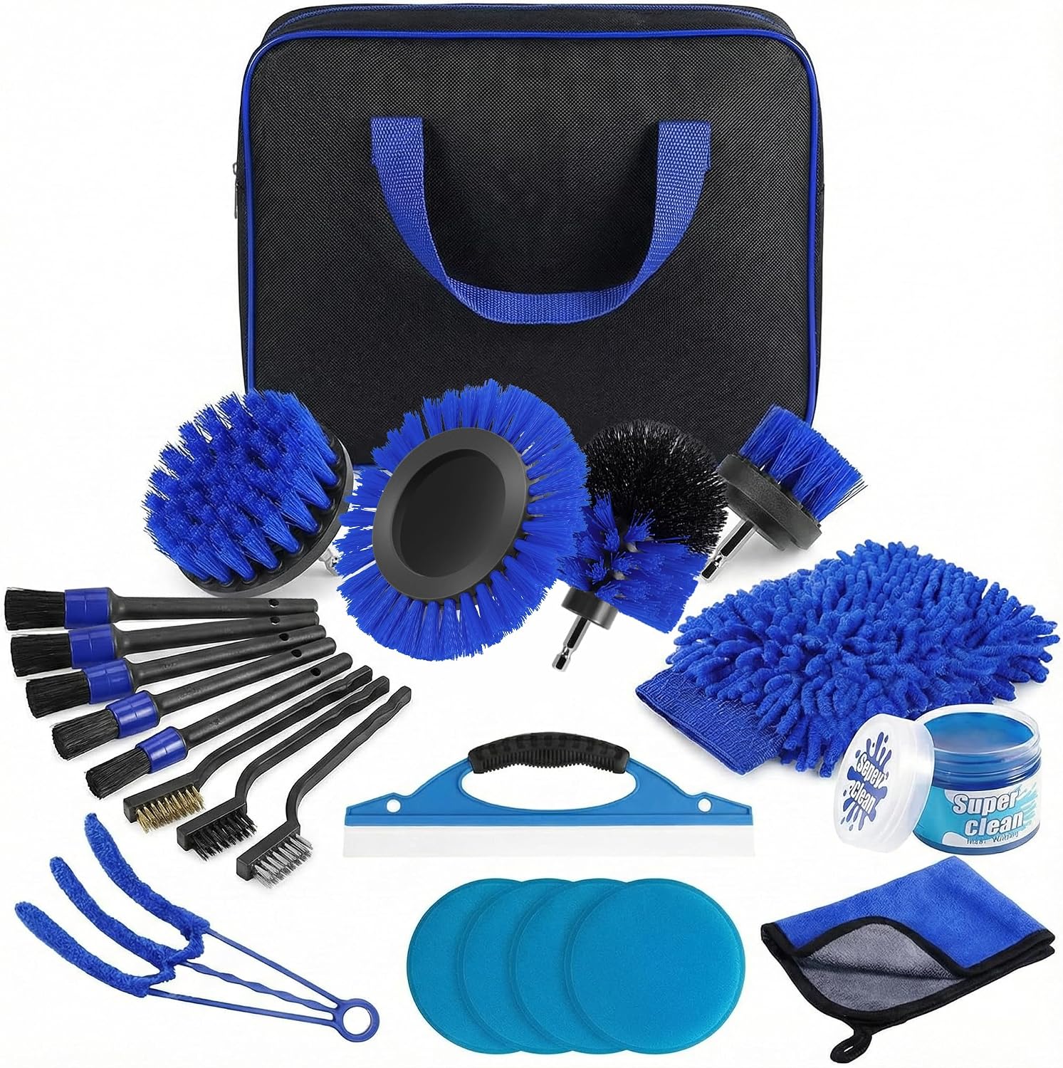 Kit Nettoyage Voiture 22 Pièces - Brosse Perceuse Nettoyage Voiture, Pinceau Detailing, Gant & Gel - Kit Complet Entretien Auto Intérieur et Extérieur pour Jantes, Tapis, Sièges et Ventilation