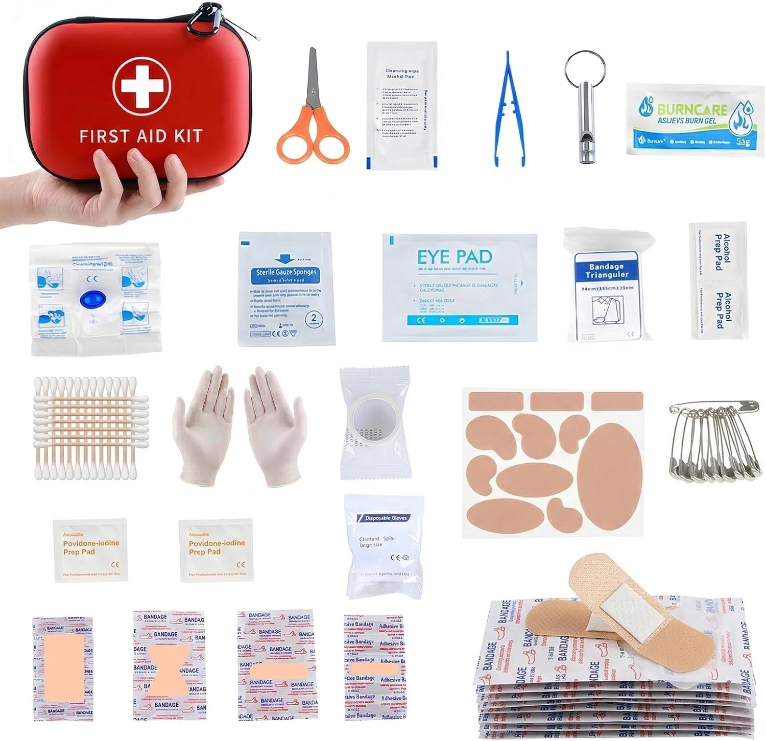 Carehabi Trousse de Secours Complète 2026, 114 Pièces Kit Premier Secours, Mini Pochette de Soins pour Voyage, Voiture, Randonnée, Camping First Aid Kit
