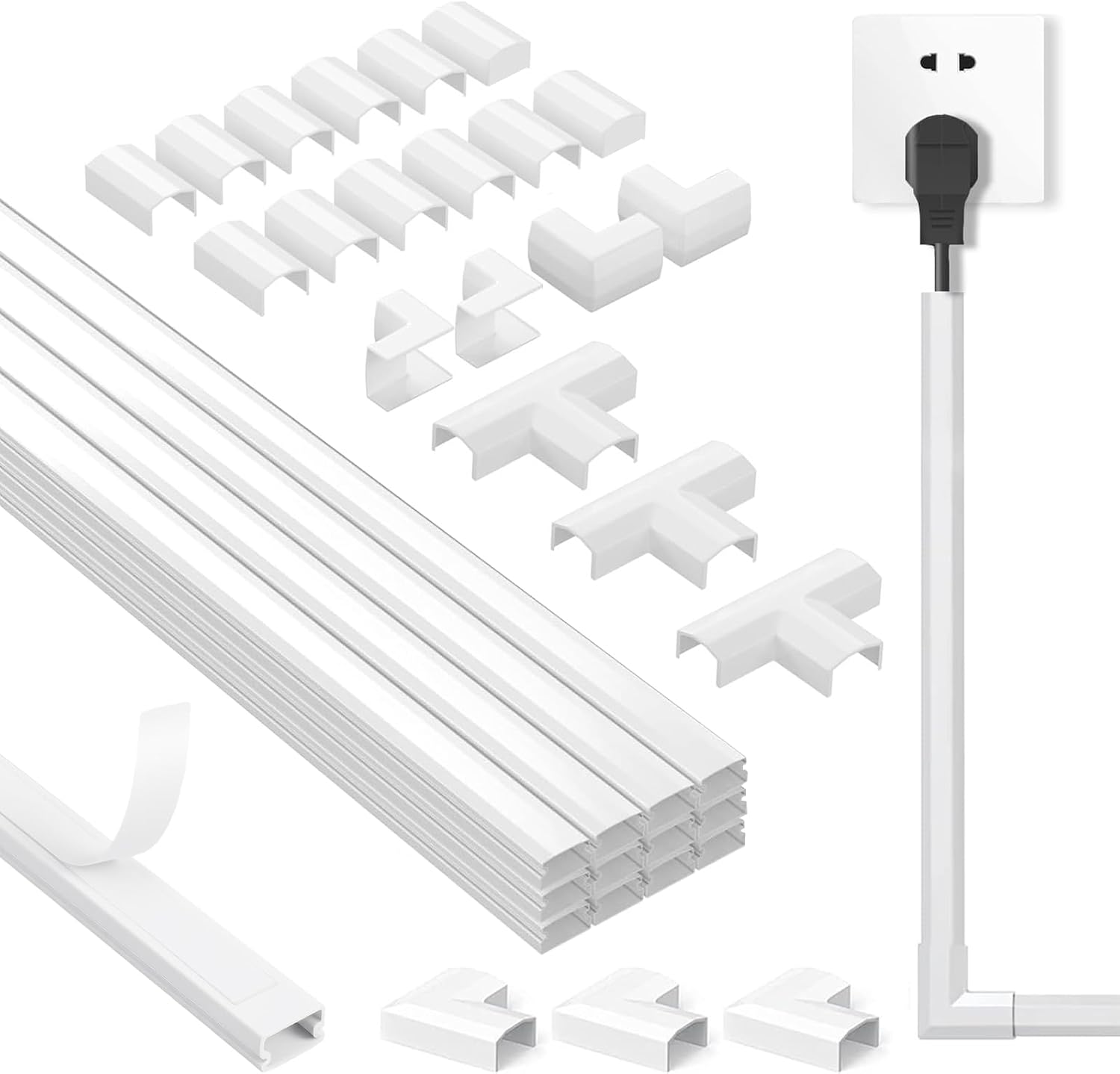 Carehabi Cache Cable Blanc Auto-adhésif 4,8m (15x9mm,0,4mx12pcs), Goulotte Passe Cable Mural pour Cacher Les Câbles, Goulotte Electrique Peignable, Rangement Cache Fil TV, Organisateur Bureau PC