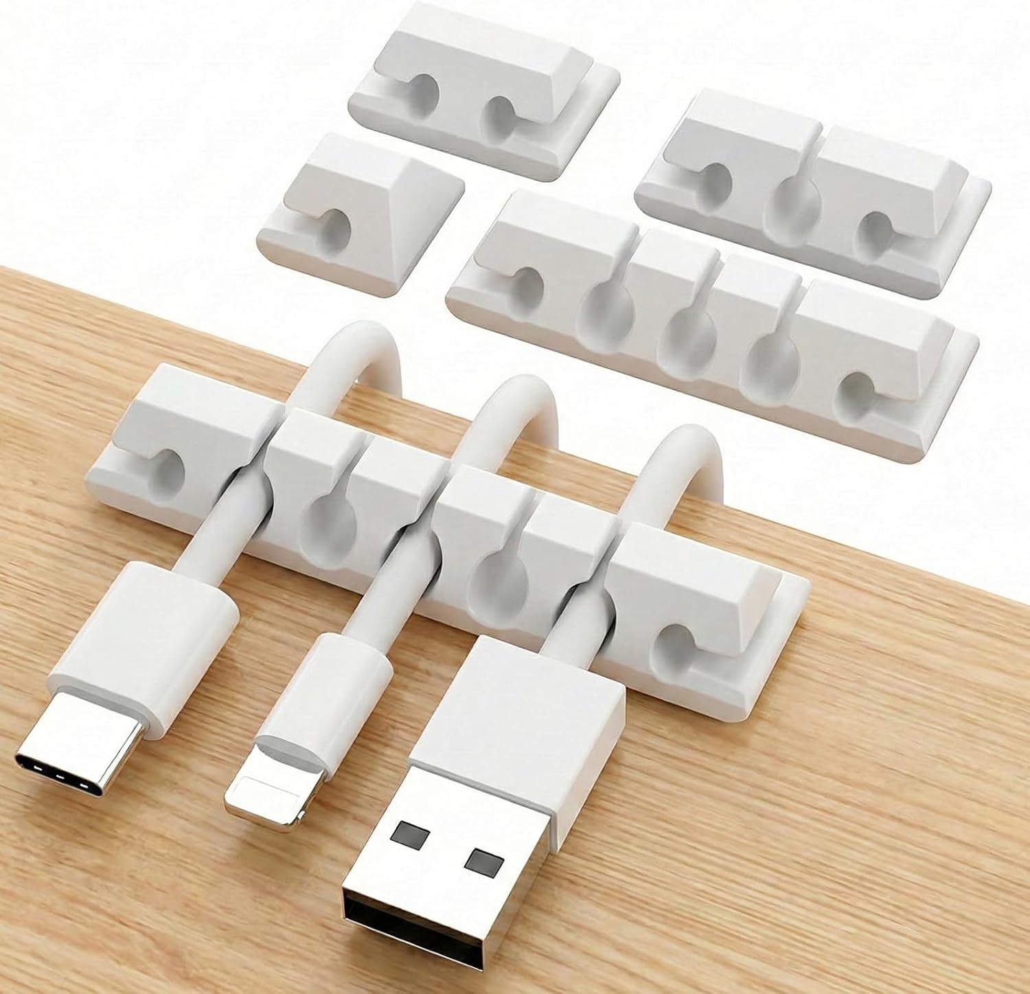 Clips de Soporte de Cable, 1/2/3/5/7 Slots [Pack of 5] Autoadhesivo Organizador cables, Clips para Cables Cable Management para la Gestión de Cables de Carga USB de Escritorio (Blanco)