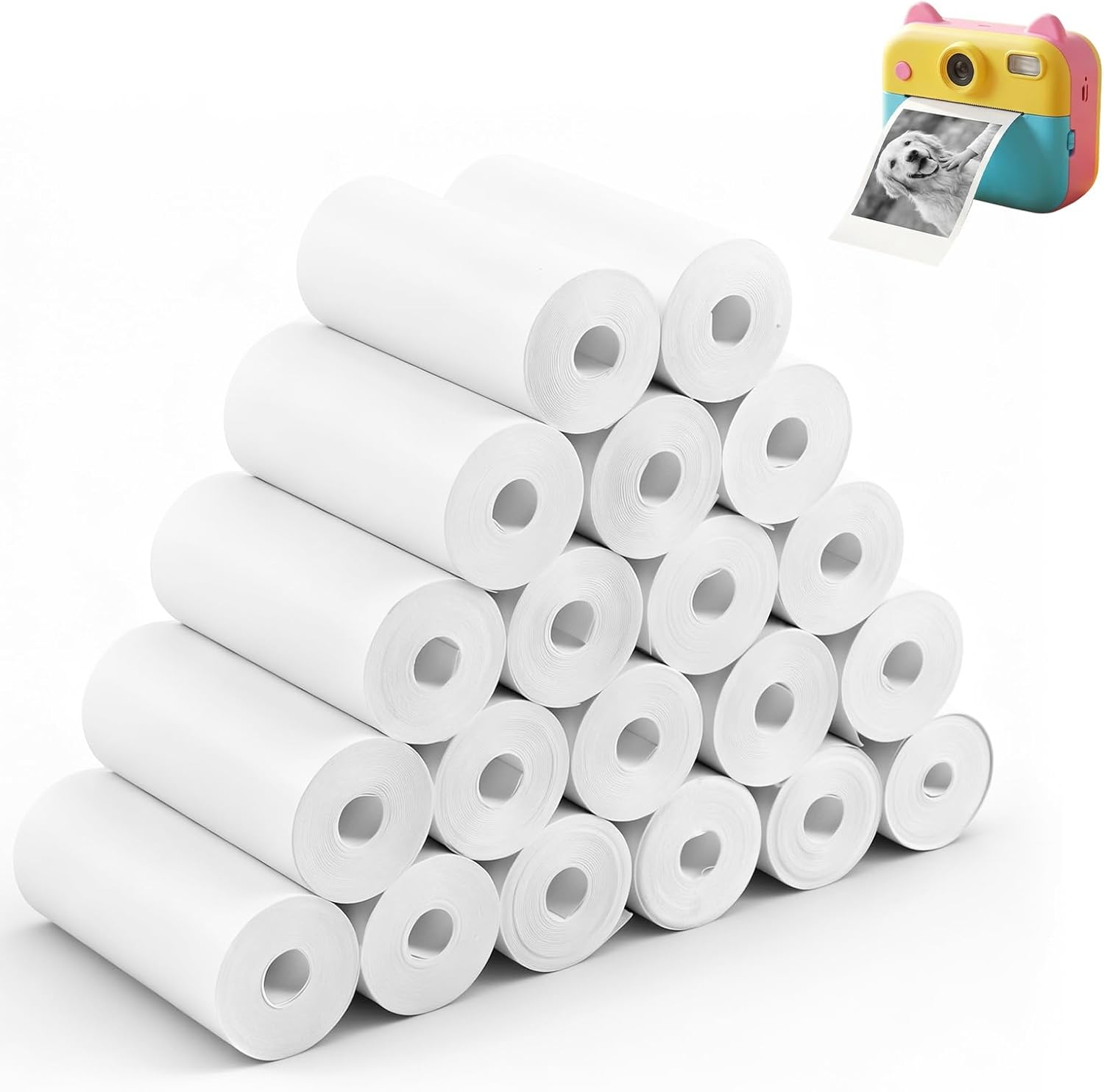 Carehabi Thermopapier 20 Rollen Kinderkamera 57 x 25mm Thermopapier Kinderkamera Mini Drucker Aufkleber für Notizen Fotodruck Notizen Preisschilder