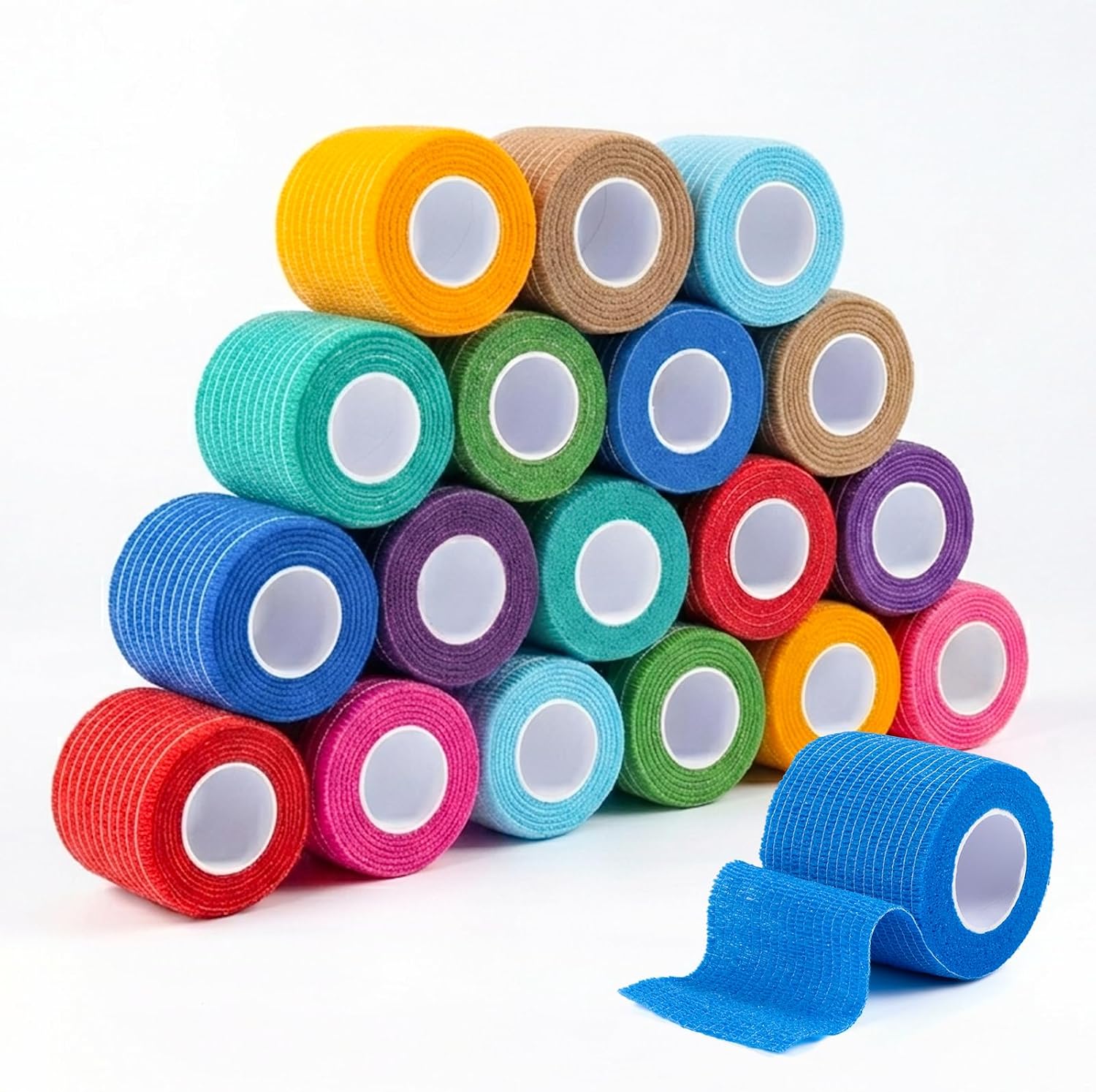 Carehabi Bandage Autoadhésif, 18 Rouleaux 5cm x 4.5m Bande Cohesive Multicolore Bandage Vétérinaire, Bandage Élastique Autocollant pour Les Mains,Les Pieds Genoux