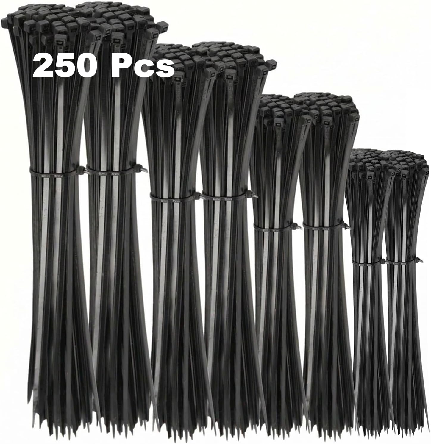 Carehabi Bridas Plastico y Bridas Reutilizables, Set de 250 Piezas (100/150/200/300 mm), Organizador de Cables de Nailon 66 Resistente a Rayos UV para Hogar, Taller y Exterior