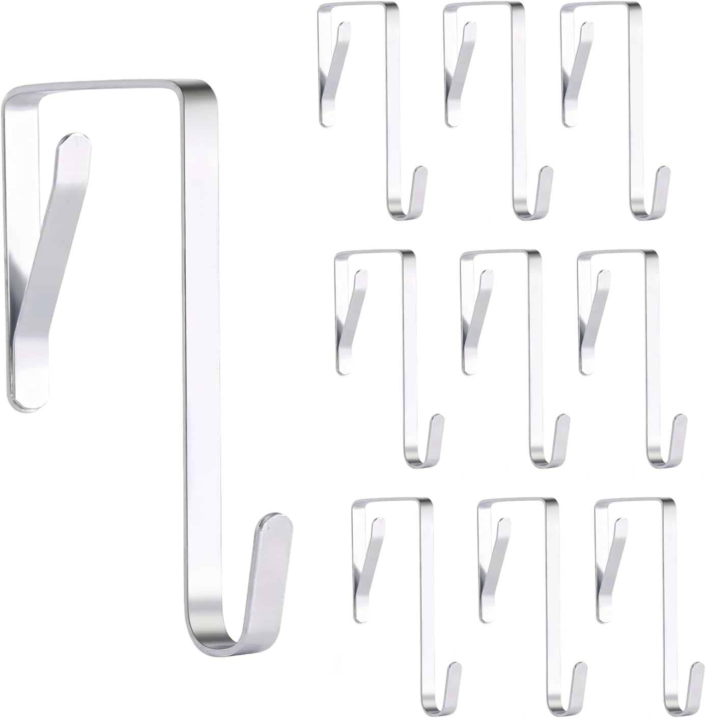 Carehabi 10 PCS Türhaken zum Einhängen, Kleiderhaken für Tür oder Schrank, Vielseitige Haken zum Einhängen, Edelstahl Kleiderhaken Tür, Türhaken Rückseite mit hoher Tragkraft (Silber)