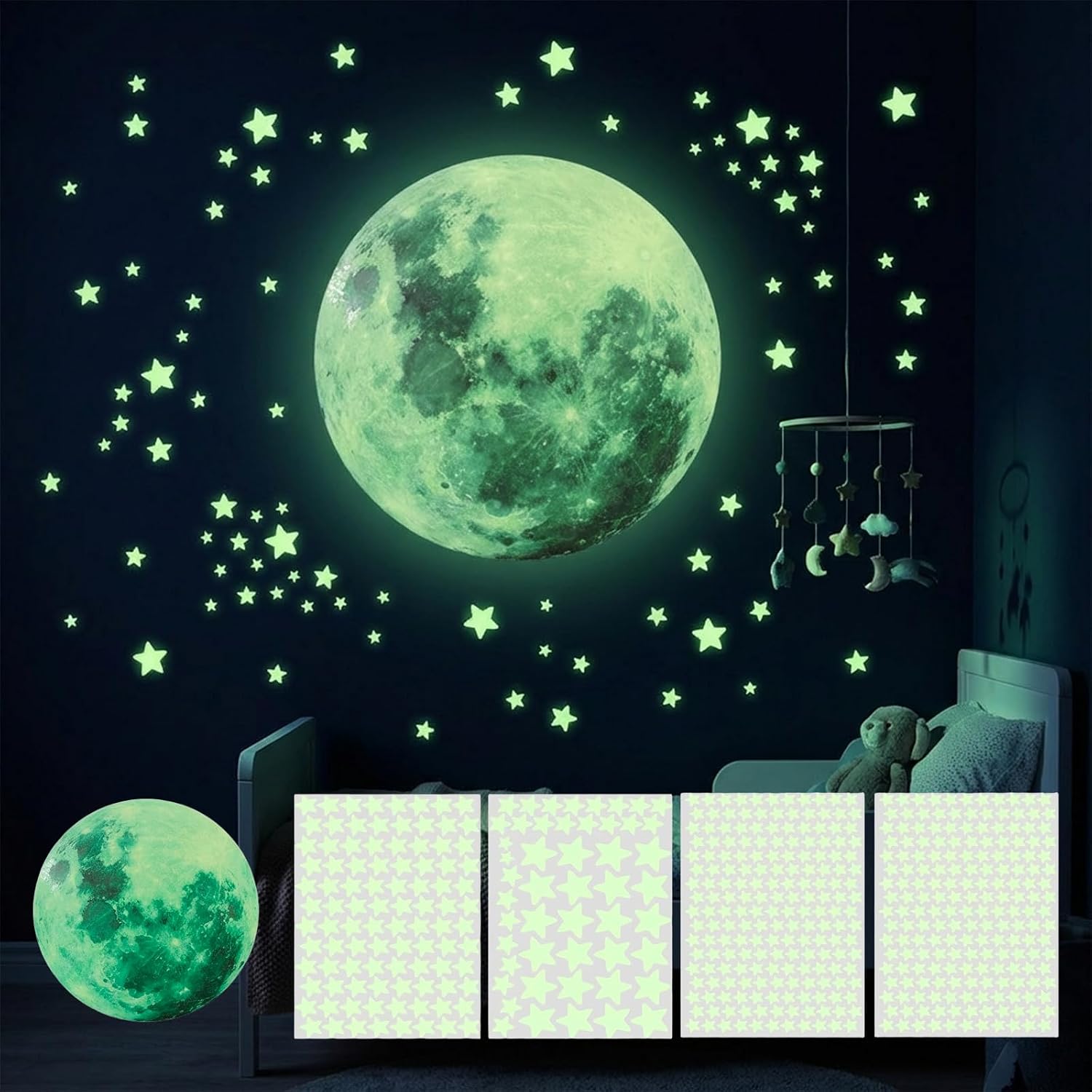 Carehabi Leuchtsterne Kinderzimmer 334 Stücke Leuchtsterne Selbstklebend Sterne und Mond Sticker Sterne Sternenhimmel Aufkleber für Junge Mädchen Babyzimmer Deko