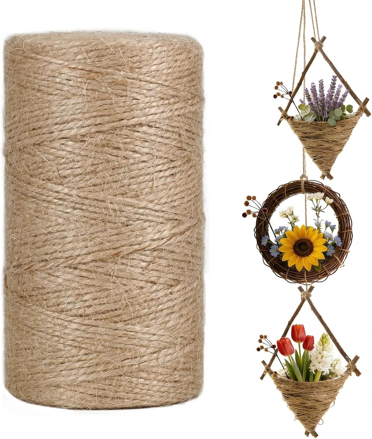 Carehabi Cuerda de Yute Ø 1.5mm*200m Cuerda Yute para Manualidades, Decoración, Jardinería, Huerto y Envolver Regalos