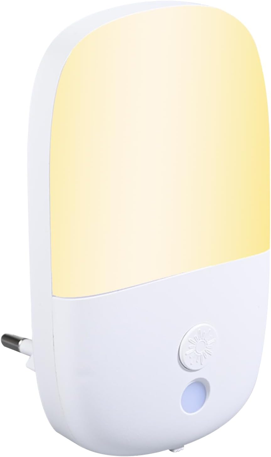 Carehabi Luces nocturnas con enchufe abatible, luminosidad regulable, modos Auto/Apagado/Encendido, con sensor crepuscular, para pasillos, escaleras, dormitorios, cocinas, baños, salones, 0,5 W. (1)