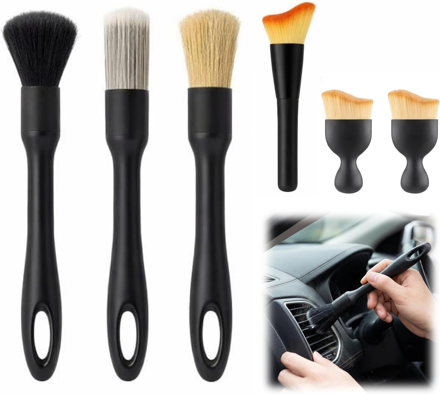 6-teiliges Auto Detailing Pinsel Set – Professionelles Autoreinigung Set Innen & Außen – Premium Auto Innenraum Reinigung Pinsel für Lüftung, Felgenbürste & Armaturenbrett