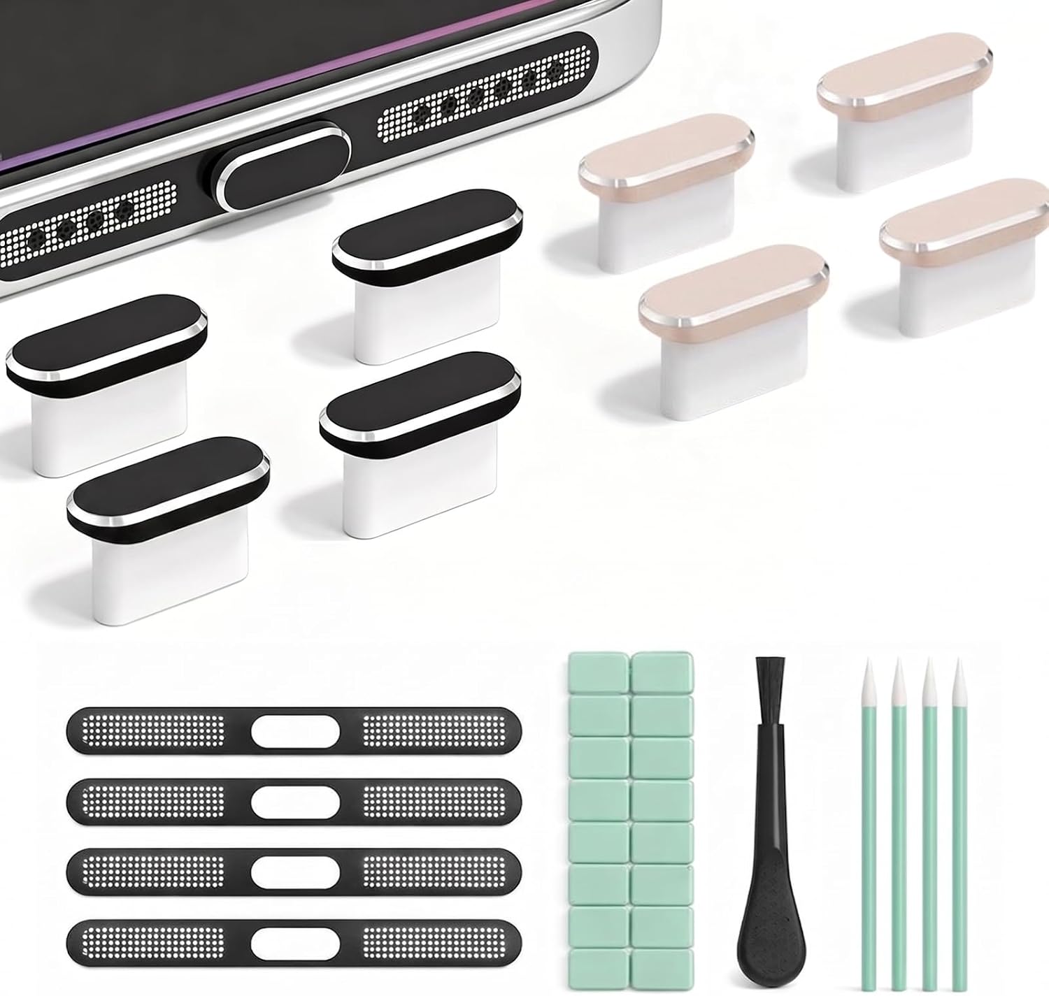 Carehabi Protezione Antipolvere USB-C con Presa di Ricarica, Tappo di Protezione USB-C per Altoparlante, Impasto per la Pulizia, Compatibile con iPhone 17/16/15