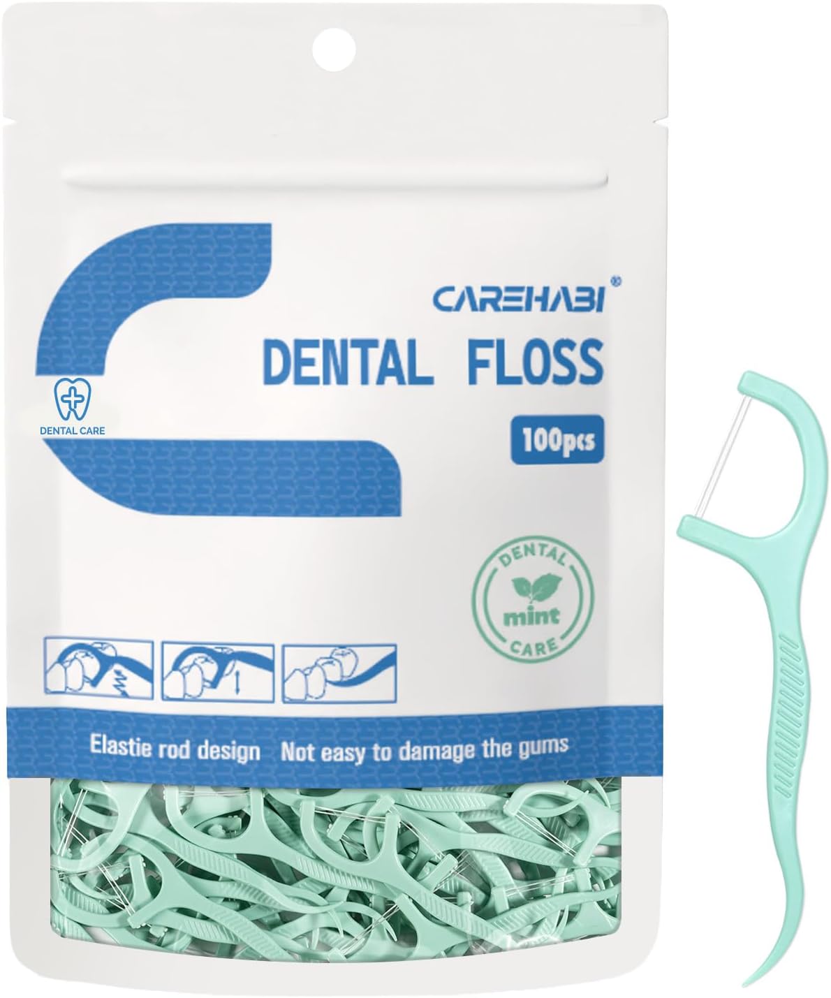 100 Hilo Dental de Dos Líneas con Sabor a Menta para el Cuidado Dental - Seda dental para Eliminar la Placa y los Restos de Comida