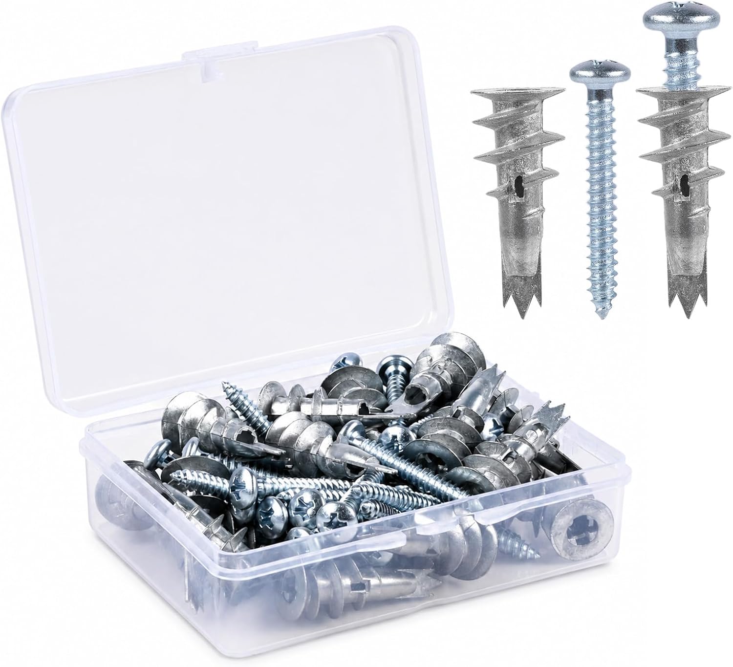 100 Piezas Tacos y Tornillos Set - 50 Tacos para Pladur Autoperforantes + 50 Tornillos, Kit Tacos Pared Metal Acero Zincado para Pladur Pared Hueca Ladrillo Hueco