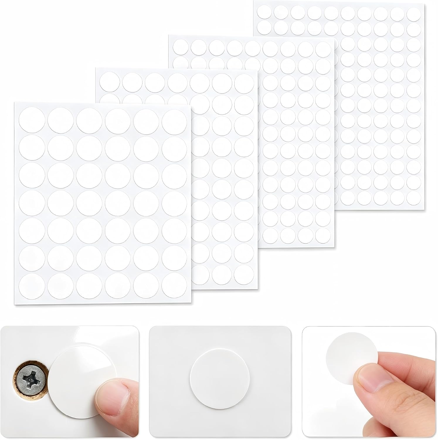 Carehabi Coprivite Bianco Adesivo 430 Pezzi, Ø10mm Ø15mm Ø20mm Tappi Copriforo Rotondi, Adesivi Copri Buchi Mobili e Copri Viti Bianche per Armadi, Scrivanie, Cassetti, Tavoli