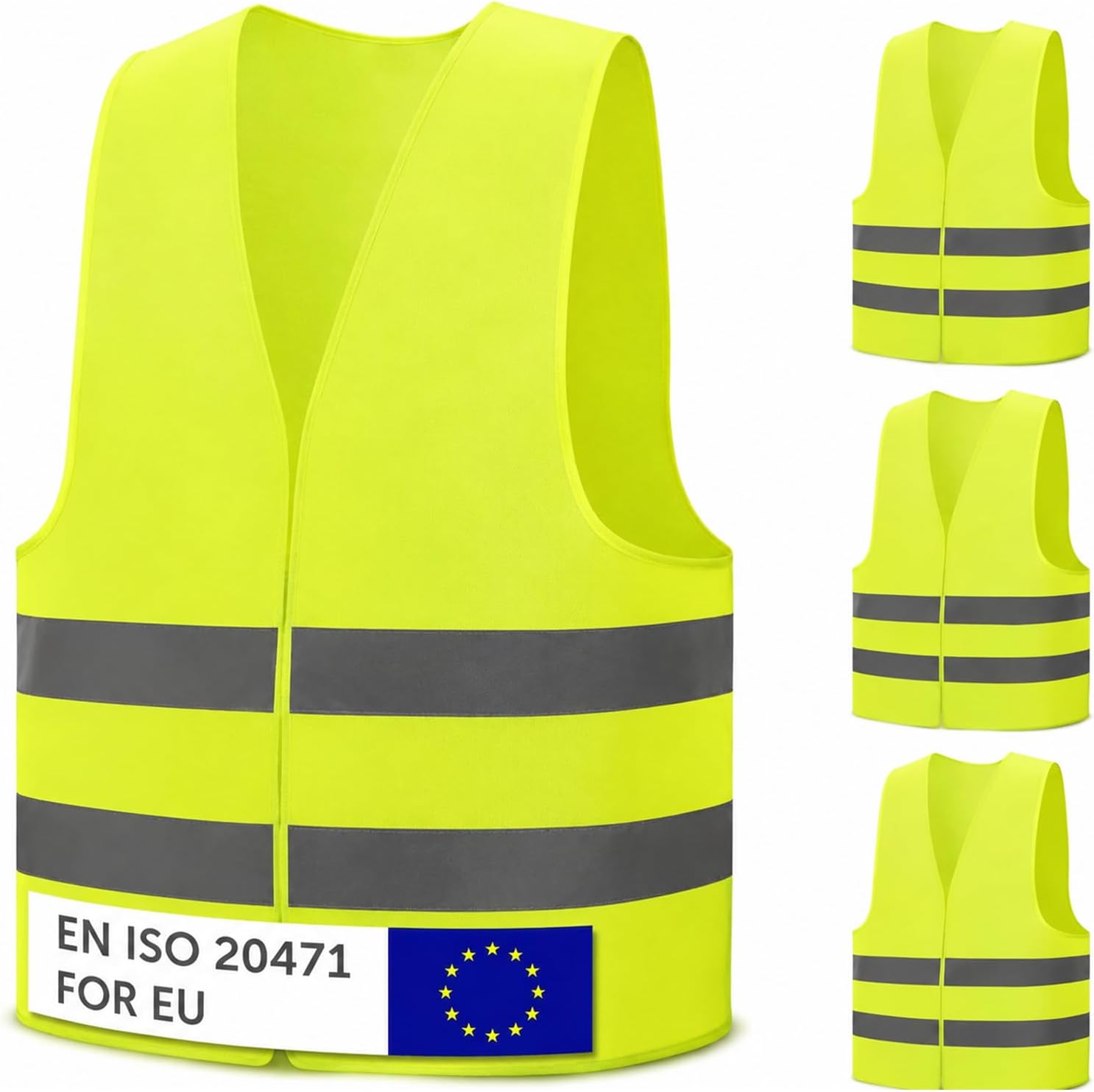 Carehabi Gilet Alta visibilità x 4, Certificato EN ISO 20471 Gilet Catarifrangente Auto Bicicletta, Giubbotto Catarifrangente di Sicurezza, Giubbotto Moto Regolabile, Gilet di Salvataggio Giallo Fluo