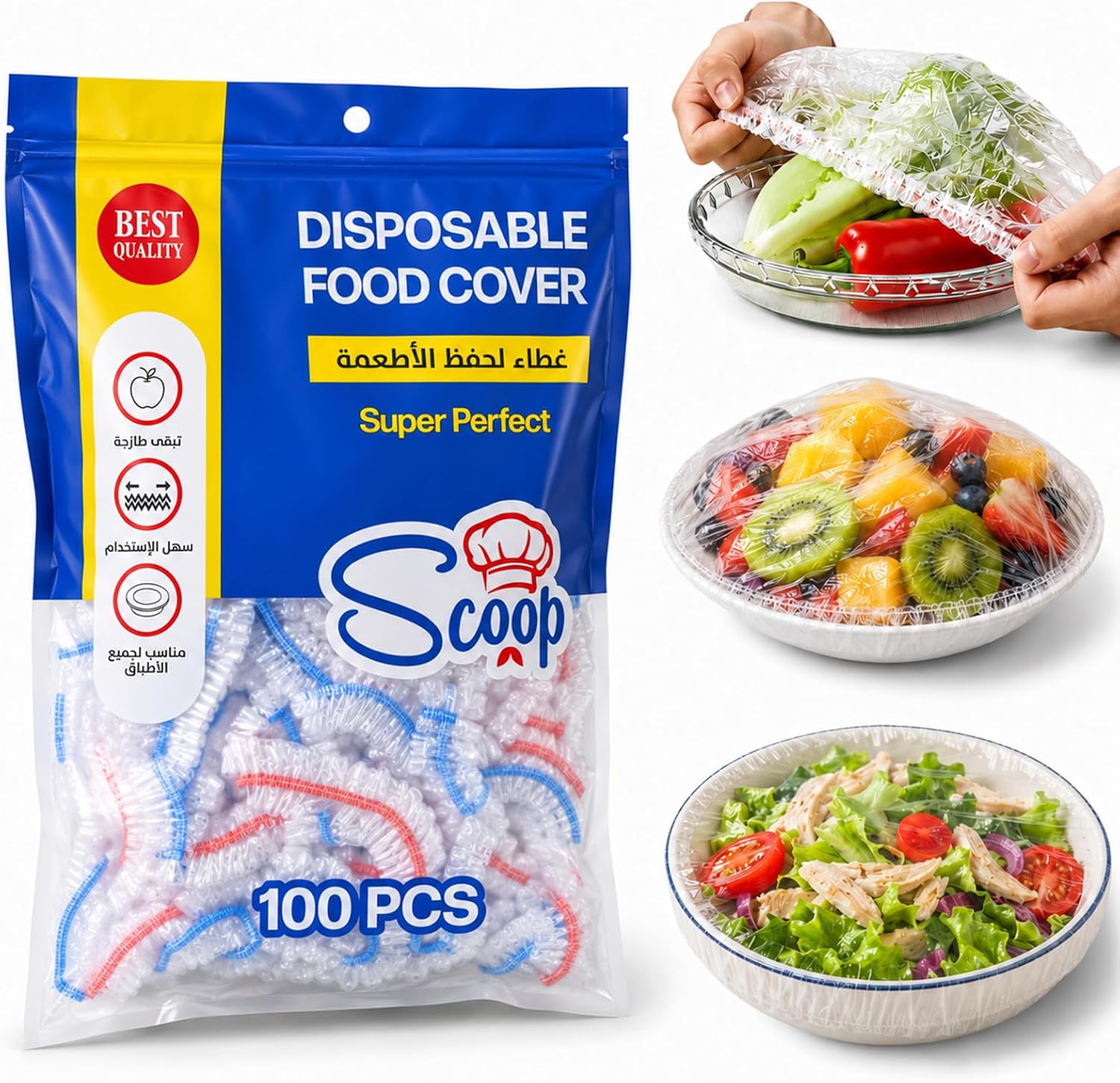 100 Piezas Tapas Elasticas para Comida Transparente - Gorros para Tapar Comida Ajustables, Alternativa a Film Transparente Alimentario
