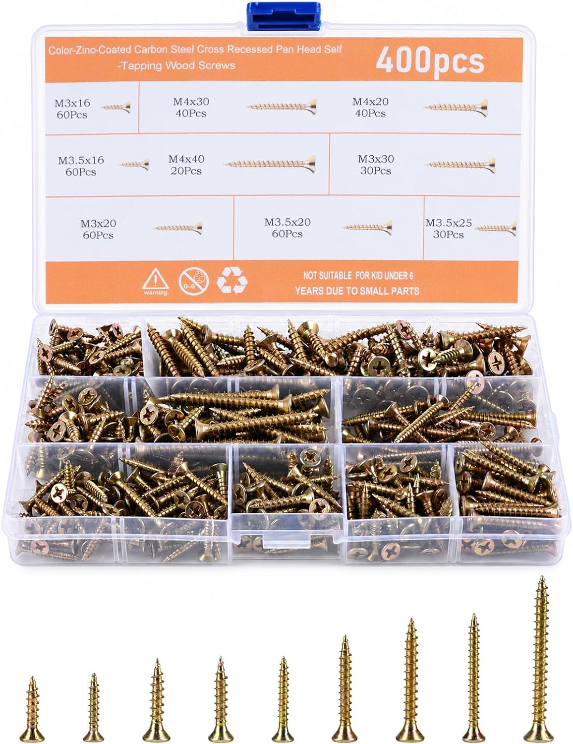 Carehabi Vis à Bois Lot de 400 Tête Fraisée Croix M3 M3.5 M4