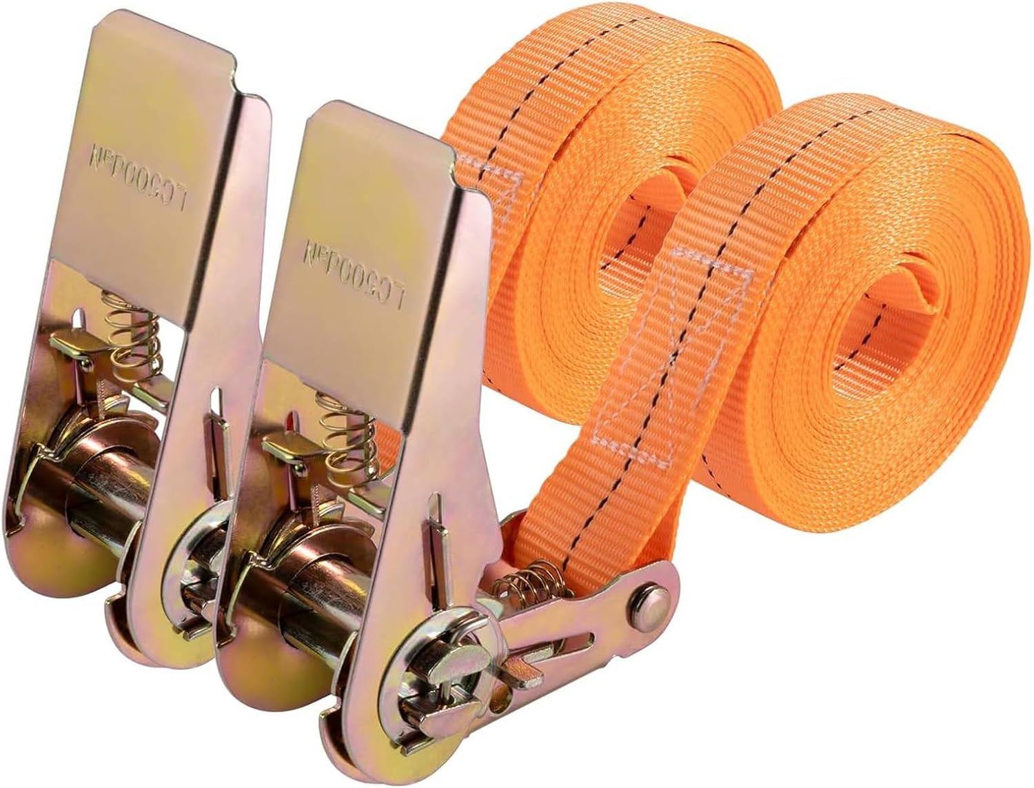 2 PCS Sangles d’Arrimage, Longueur 5m Largueur 25 mm, Capacité de Charge de 800 kg, Sangle a Cliquet avec Crochet pour Transport de matériel, Moto, vélo, déménagement, Bagage et Camping - Orange