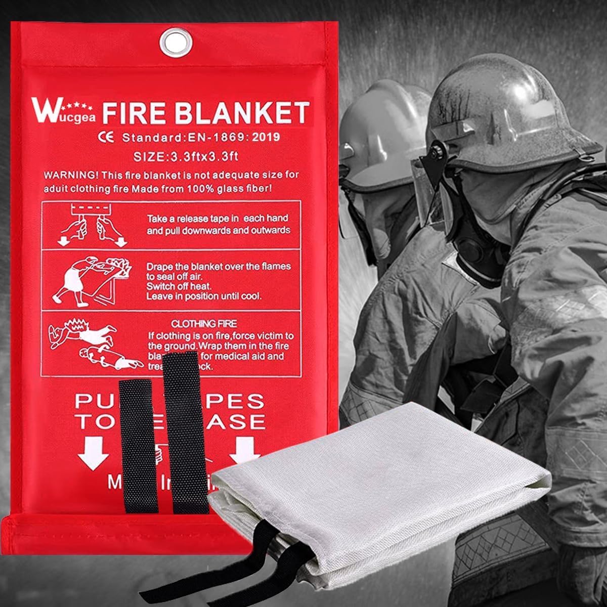 Carehabi Couverture Anti-Feu 1mx1m, Couverture Ignifuge Fibre de Verre Reutilisable, Protection Incendie pour Cuisine Friture Barbecue Camping Urgence