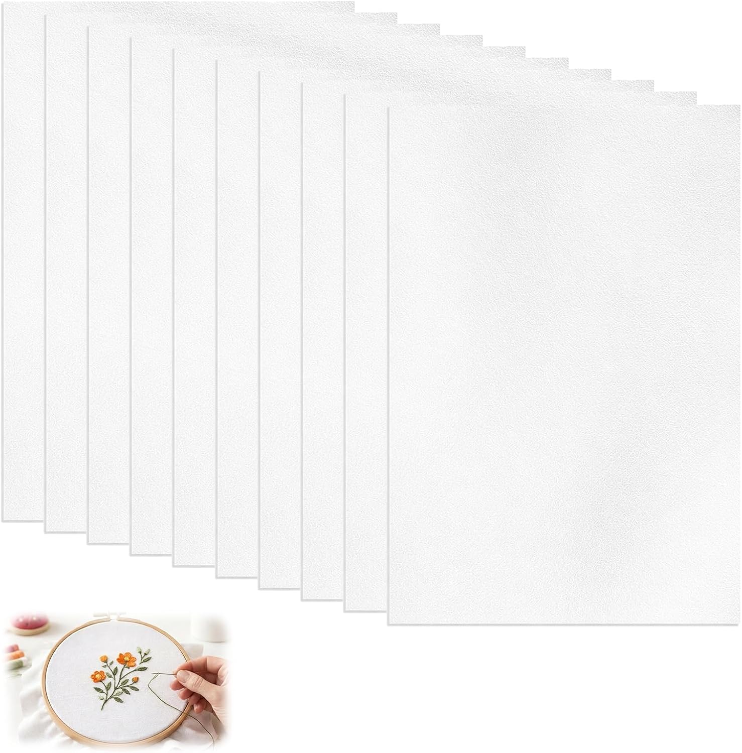 Tessuto non tessuto autoadesivo solubile in acqua, 10 pezzi, formato A4 (21 x 30,5 cm), tessuto non tessuto da ricamo solubile in acqua, per ricamo a mano e macchina da ricamo, rimovibile senza