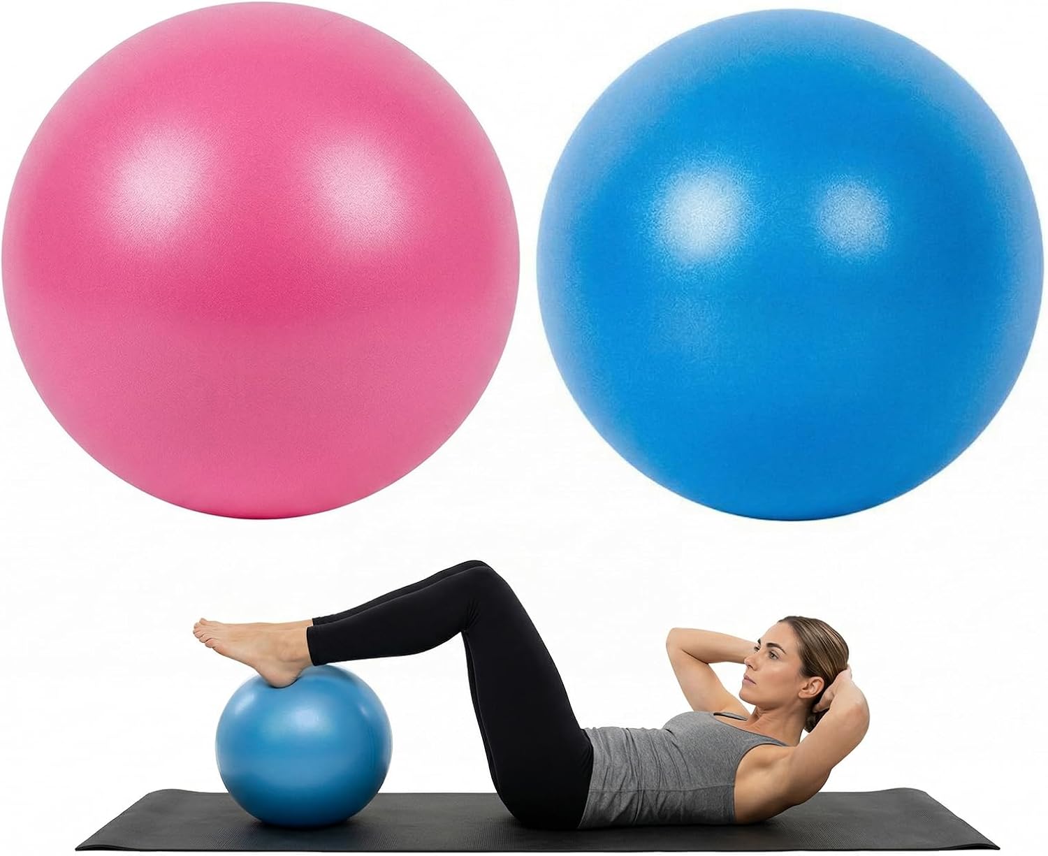 Carehabi Set di 2 Palla Pilates Piccola 25cm, Palla da Ginnastica Antiscivolo e Antiscivolo Pilates Ball per Yoga, Fitness, Esercizi Addominali, Equilibrio e Fisioterapia (Rosa e Blu)