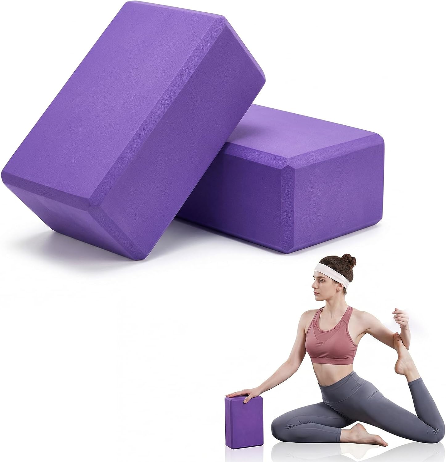 Carehabi 2 Piezas Bloque Yoga 23 x 15 x 7,5 cm ladrillo Yoga Espuma de Eva Antideslizante de Alta Densidad para Pilates Entrenamiento Fitne