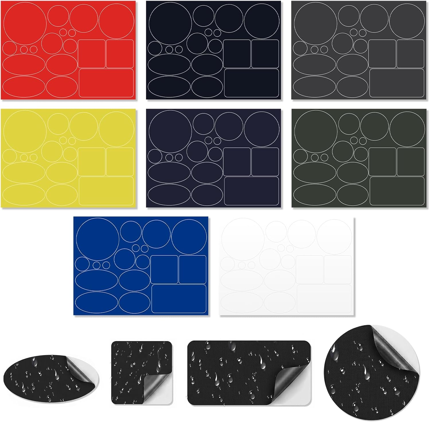 Patchs Autocollants en Nylon, 8 pièces Rustines Autocollantes Tissu 8 Couleurs, Patch Réparation Doudoune, Sac de Couchage, Sac à Main