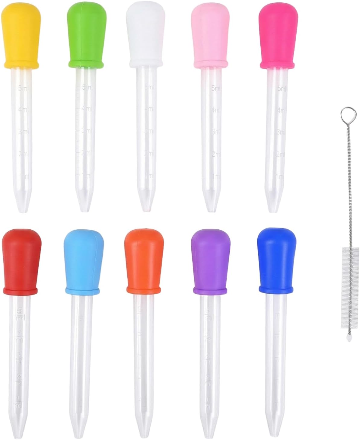 Carehabi Pipetten Kinder 10 Stück 5ml Silikon Kunststoff Pipetten und 1 Stück Strohbürsten Silikontropfer Transparente Pipette für PBonbonformen Knete DIY Bastelbedarf
