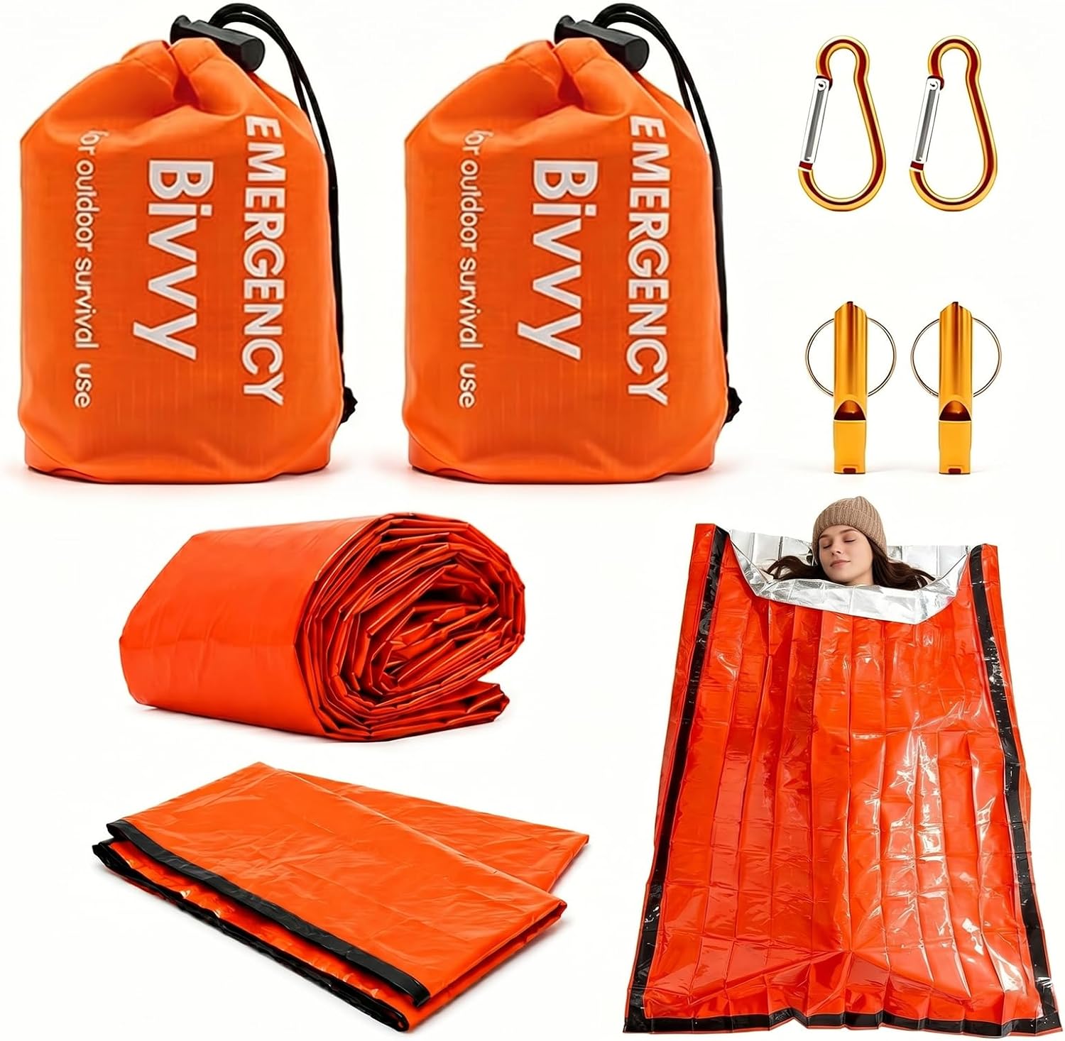 2 Stück Notfall Schlafsack,Survival Biwaksack,Rettungsdecken,Überleben Schlafsack, Notfalldecken