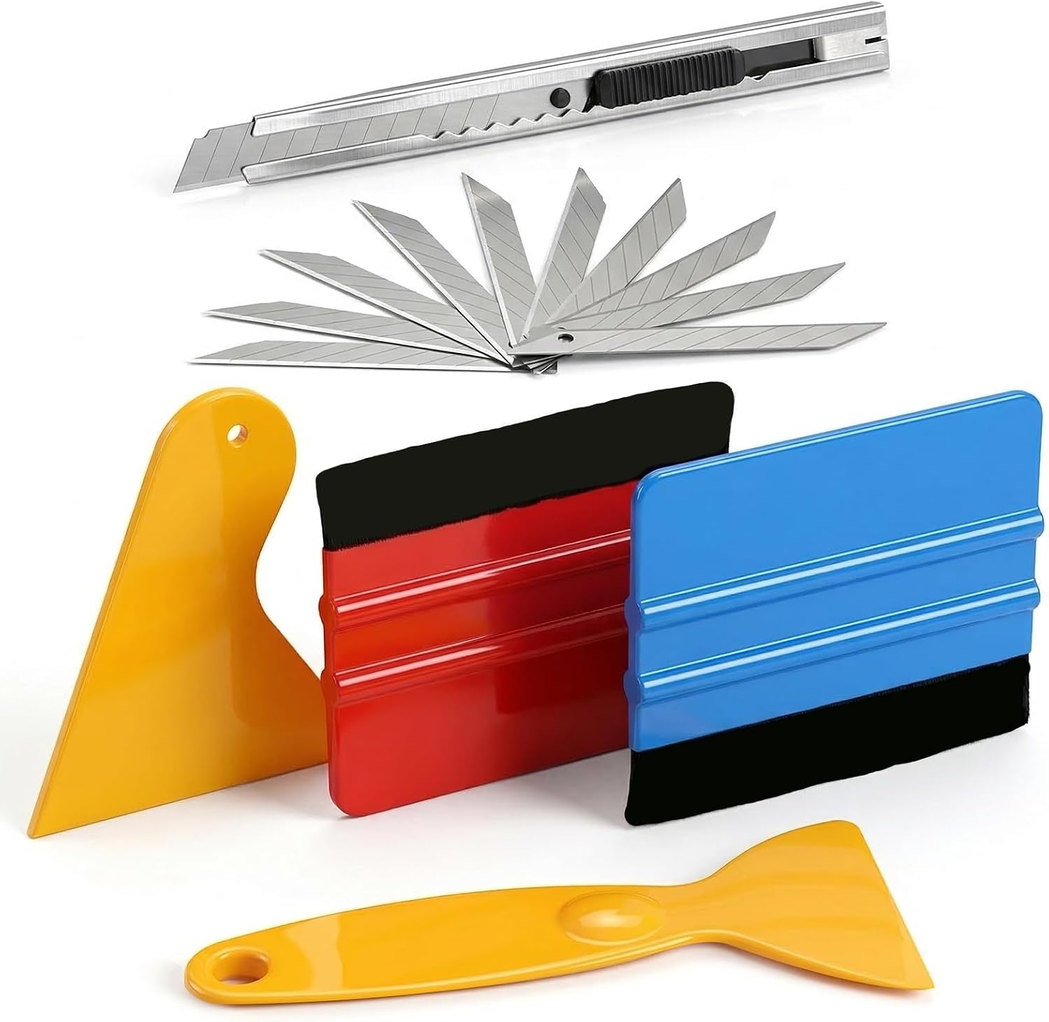 Billybath 15-teiliges Rakel für Folie, Rakel-Set für Folierungs Werkzeug, Werkzeugset mit Filzrakeln, Schabern, Präzisionsmesser mit 10 Klingen, Verklebungsrakel, für Scheibentönung und Autofolierung