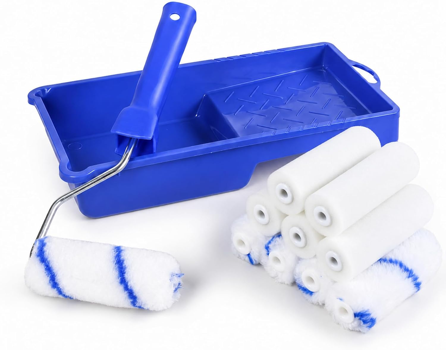 Rodillo Pequeño para Pintar Añadir asas y bandejas, 10 PCS, 10 Recambios de Espuma de 10cm (Dos Materiales), Kit de Rodillos de Pintura de Espuma para pintura DIY con pinturas