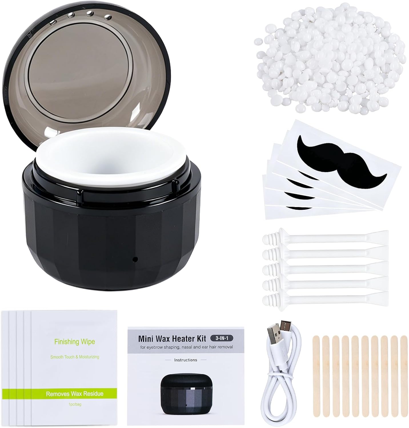 Carehabi Cera Nariz Waxing Kit, Calentador Mini USB, 50 g, 5 Aplicadores