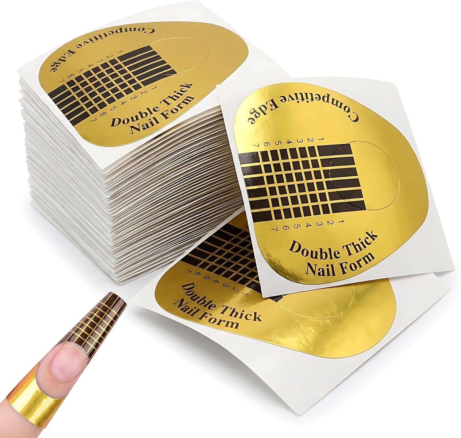 Lot de 200 cartes d'élongation des ongles, en gel doré, double épaisseur, cartes autocollantes en forme de fer à cheval pour la reconstruction des ongles