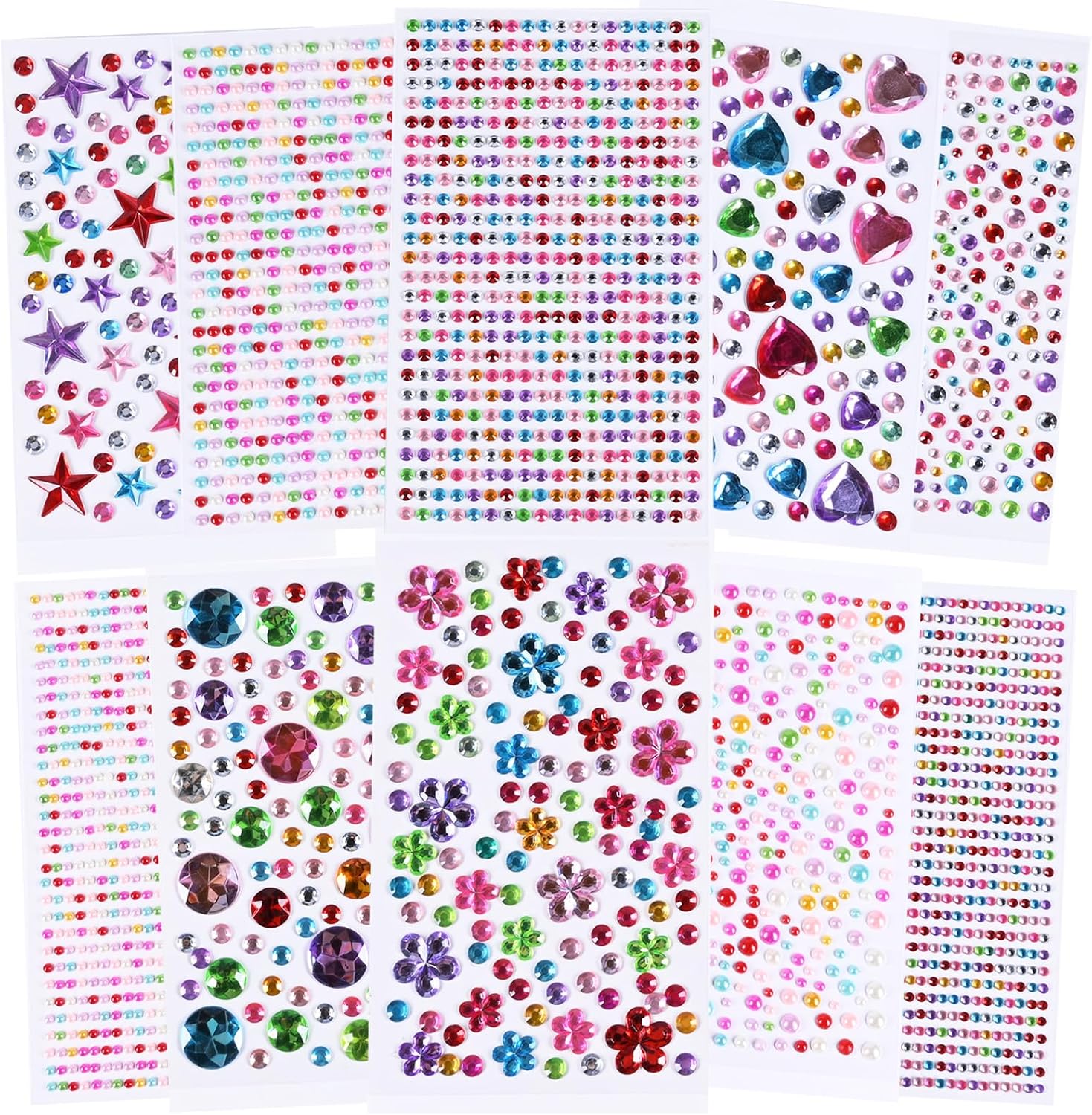 3514 Strass Autoadesivi, 10 Fogli Strass Colorati per Volti