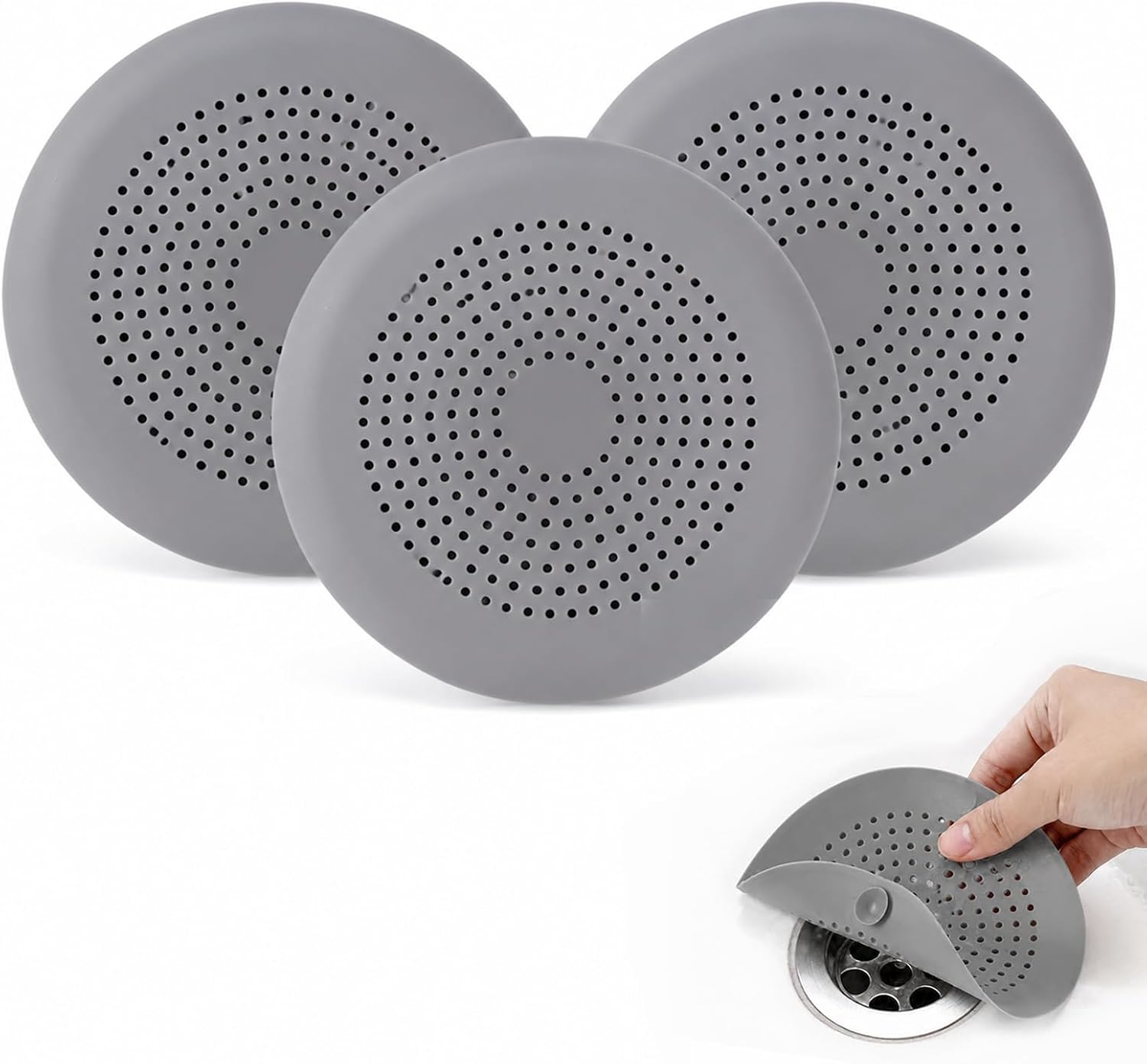 Set di 3 filtri di scarico per doccia, rotondi, in silicone di alta qualità, con ventose forti, flessibili, per vasca da bagno, bagno e cucina