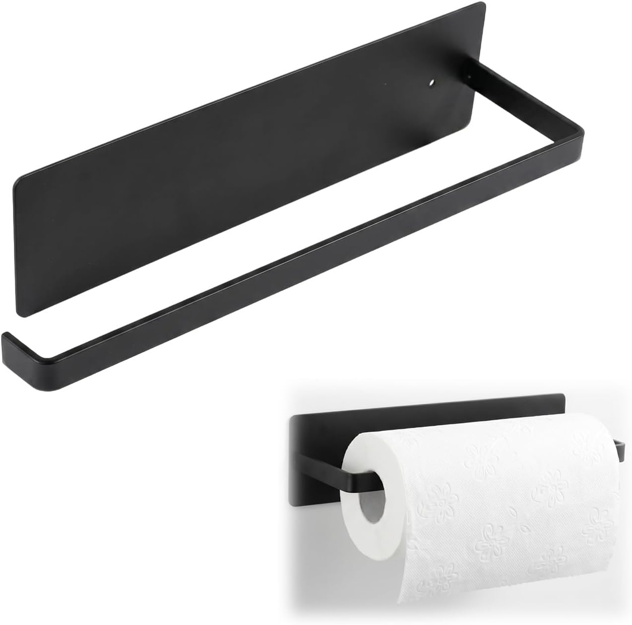 Portarrollos de Cocina sin Taladrar, Soporte Autoadhesivo de Pared en Acero al Carbono, Portarrollos de Papel bajo Armario para Cocina, Baño y Caravana, Negro