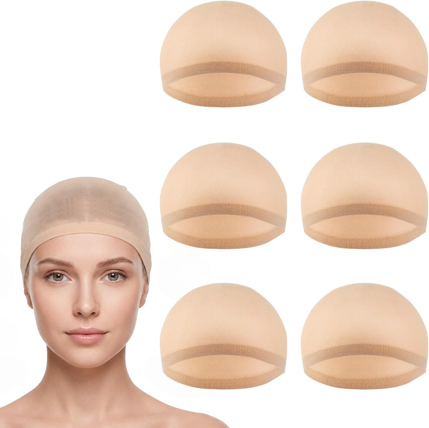 Carehabi Haarnetz für Perücken 6er Set Haarnetz Perückenkappe Elastische Haarnetz Wig Caps Neutral Nackt Beige Haarnetz Perücke Damen für Alltag Halloween Cosplay Party Bällen