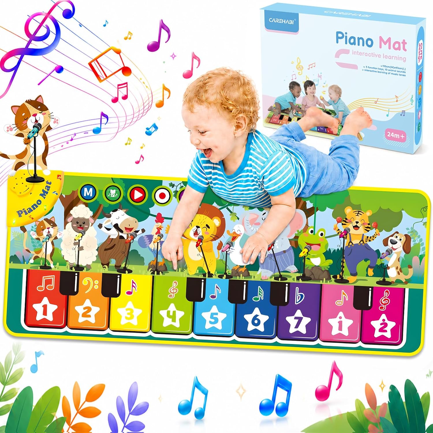 Carehabi Instruments de musique pour enfants à partir de 1 an - Jouet pour enfants à partir de 1 an - Tapis de musique - Tapis de piano - Jouet à partir de 2 ans - Cadeau pour tout-petits garçons et