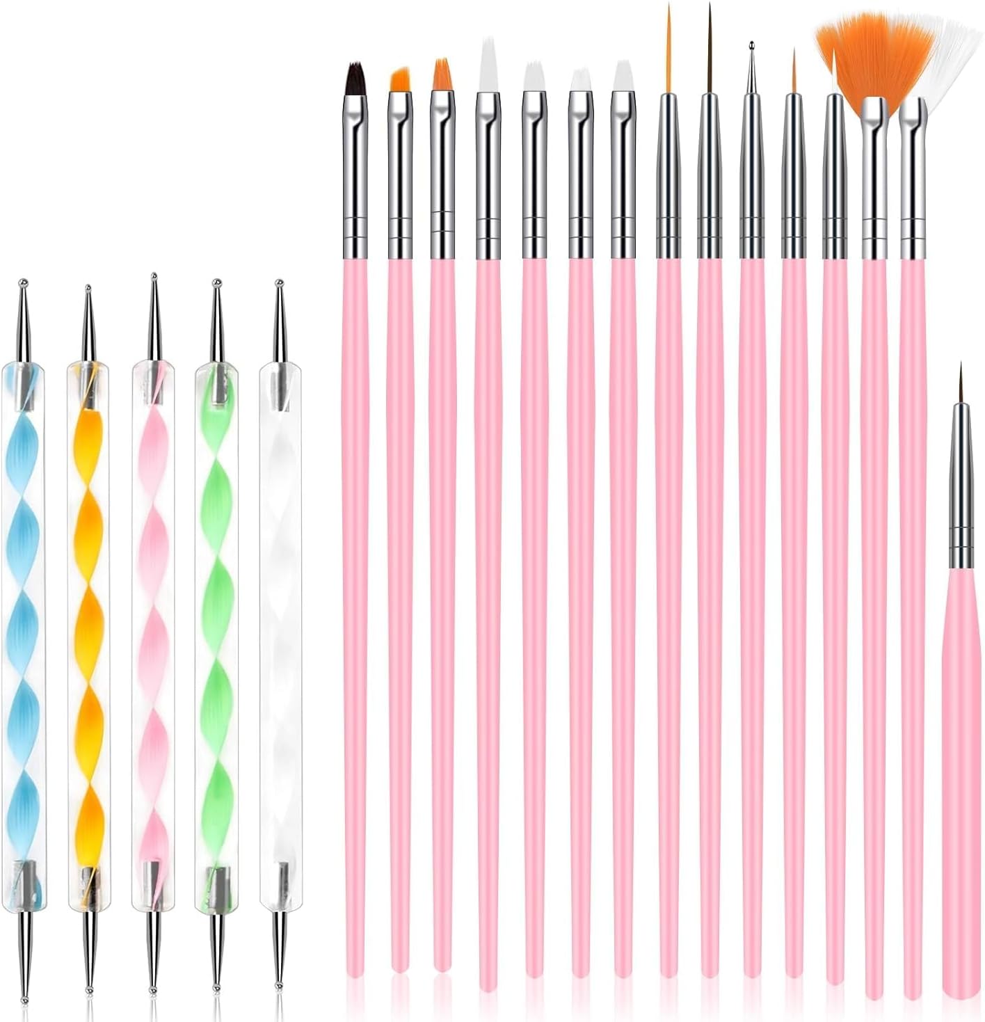 Nagelkunst-Pinsel-Set, 20-teilig, professionelle Acryl-Nägel-Malstift für Gel-Nägel und Nageldesign