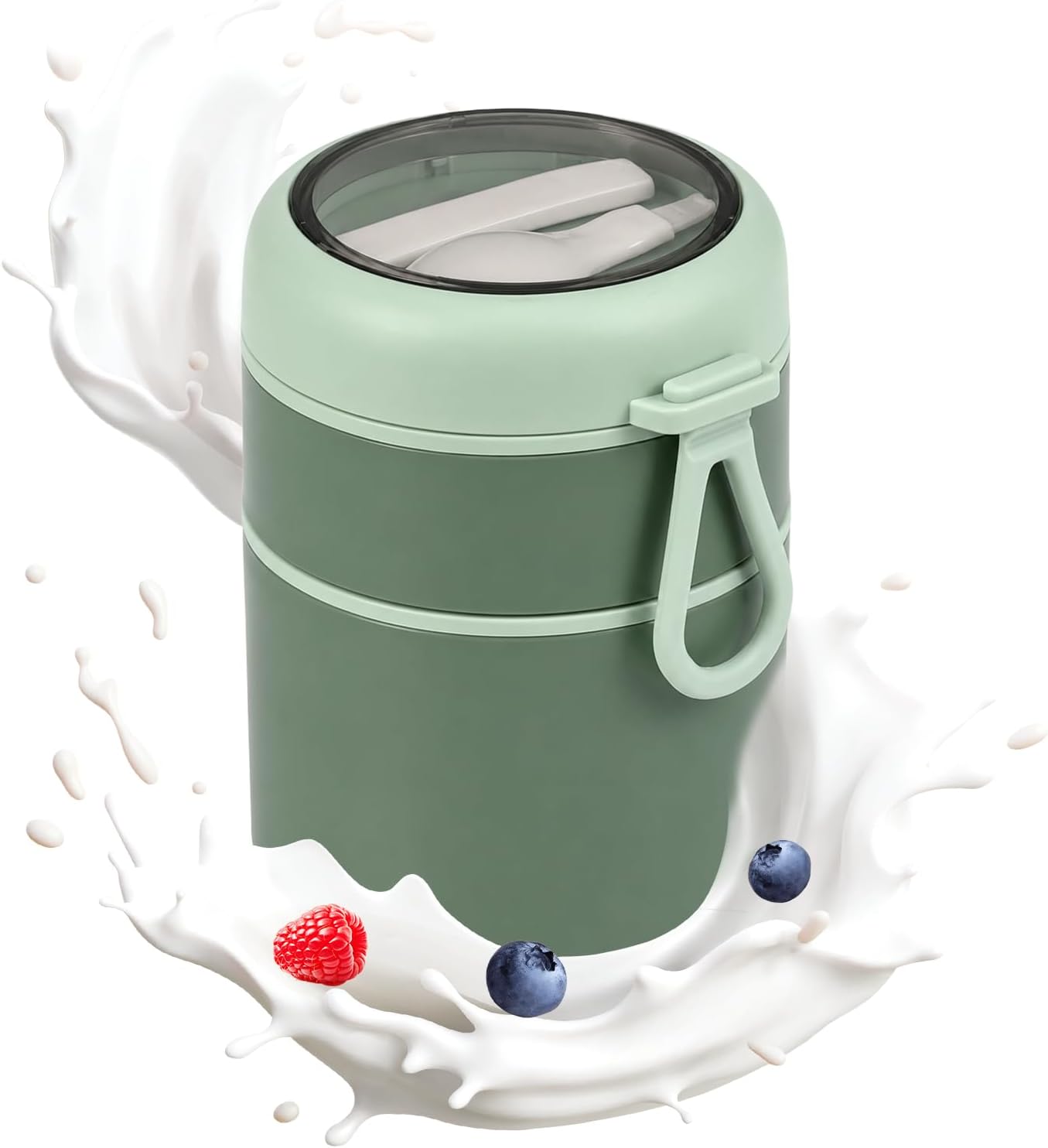 Noa Home Deco Vaso para Cereales y Yogur, 710ml Porta Yogur Antifugas con Cuchara y Asa, Vasos Yogurtera de Doble Capa, Recipiente Térmico sin BPA para Oficina, Viajes, Escuela