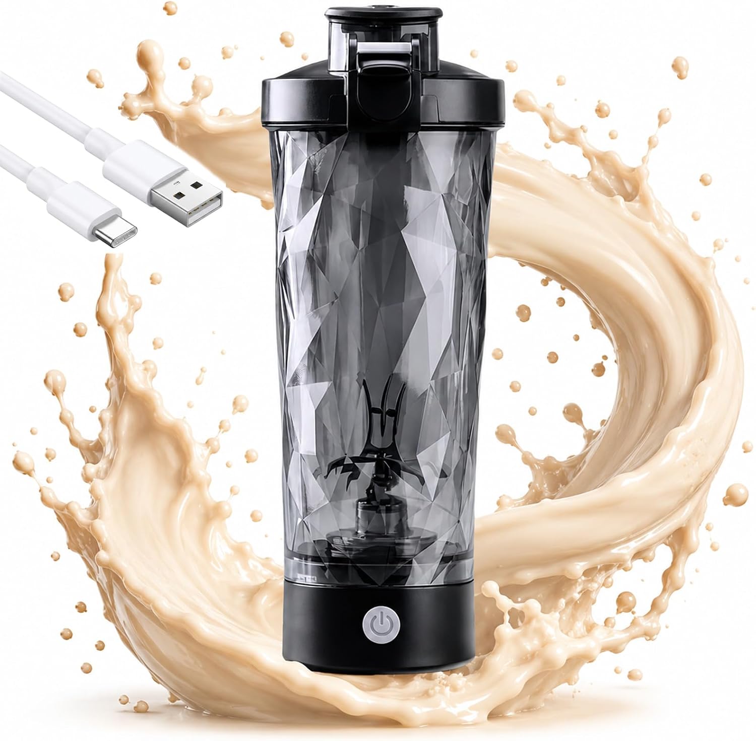 Shaker Proteinas, Mezclador de Proteinas Eléctrico 700ml/24oz, Vaso Batidor Recargable, Motor 7500 RPM, Carga Rápida Tipo-C, Antifugas y sin BPA, Boquilla Pop-Up sin Contacto