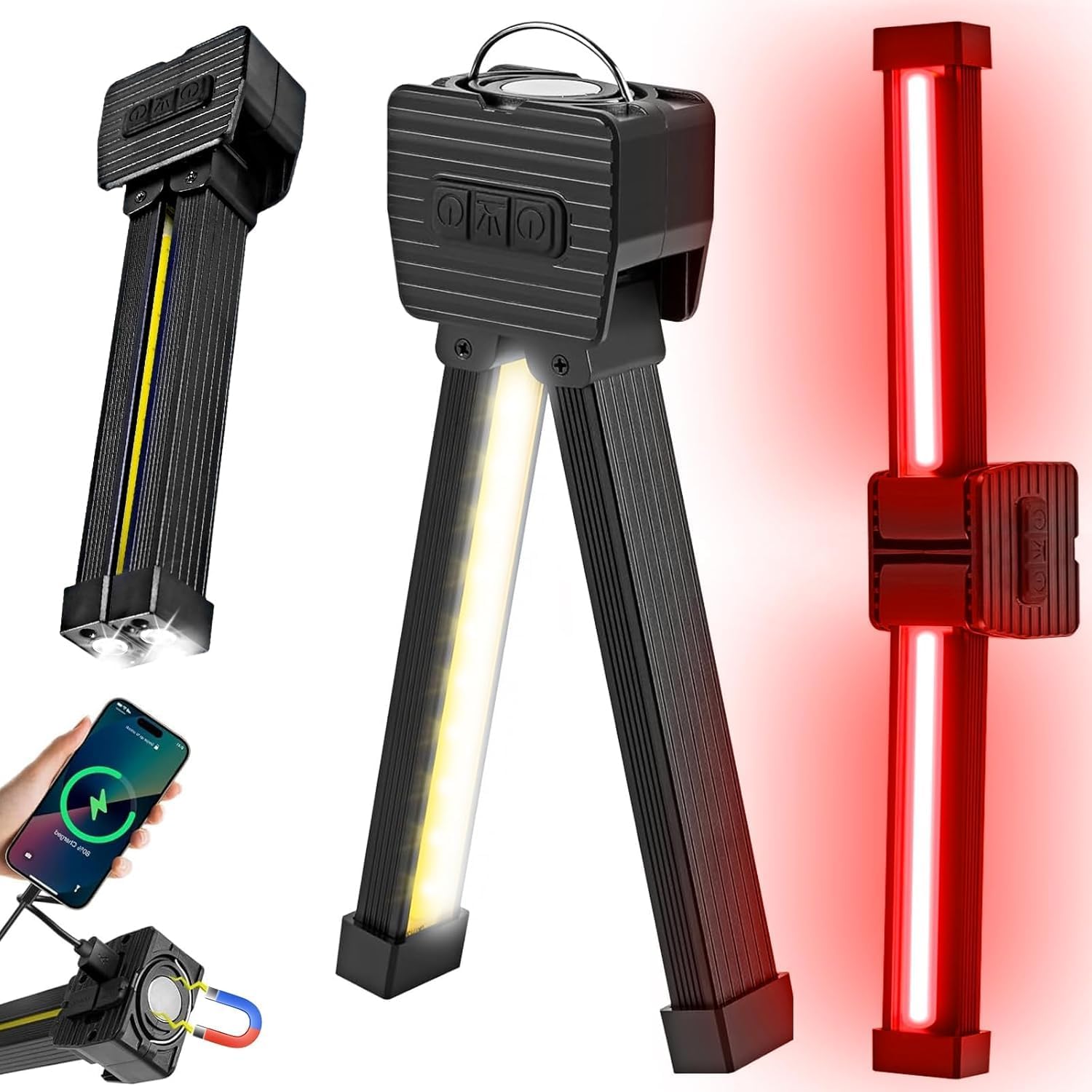 BillyBath Magnetische LED Arbeitsleuchte & Werkstattlampe, Geschenke für Männer, Wiederaufladbare Auto Inspektionsleuchte (Typ-C, 30H) mit Powerbank, Faltbare Akku Lampe für Kfz-Reparatur & Camping