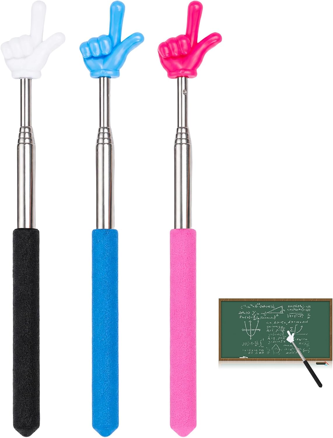 Carehabi Puntero Extensible con Dedo - Puntero telescópico para Profesor, para Aula y Escuela Primaria - Puntero de Lectura para niños, Pizarra Blanca y presentaciones (Blanco, Rosa, Azul)